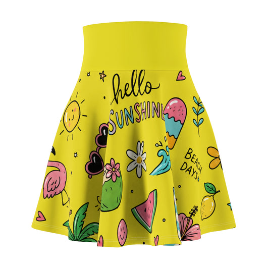 Hello Sunshine Skater Skirt — Bright Yellow Summer Print