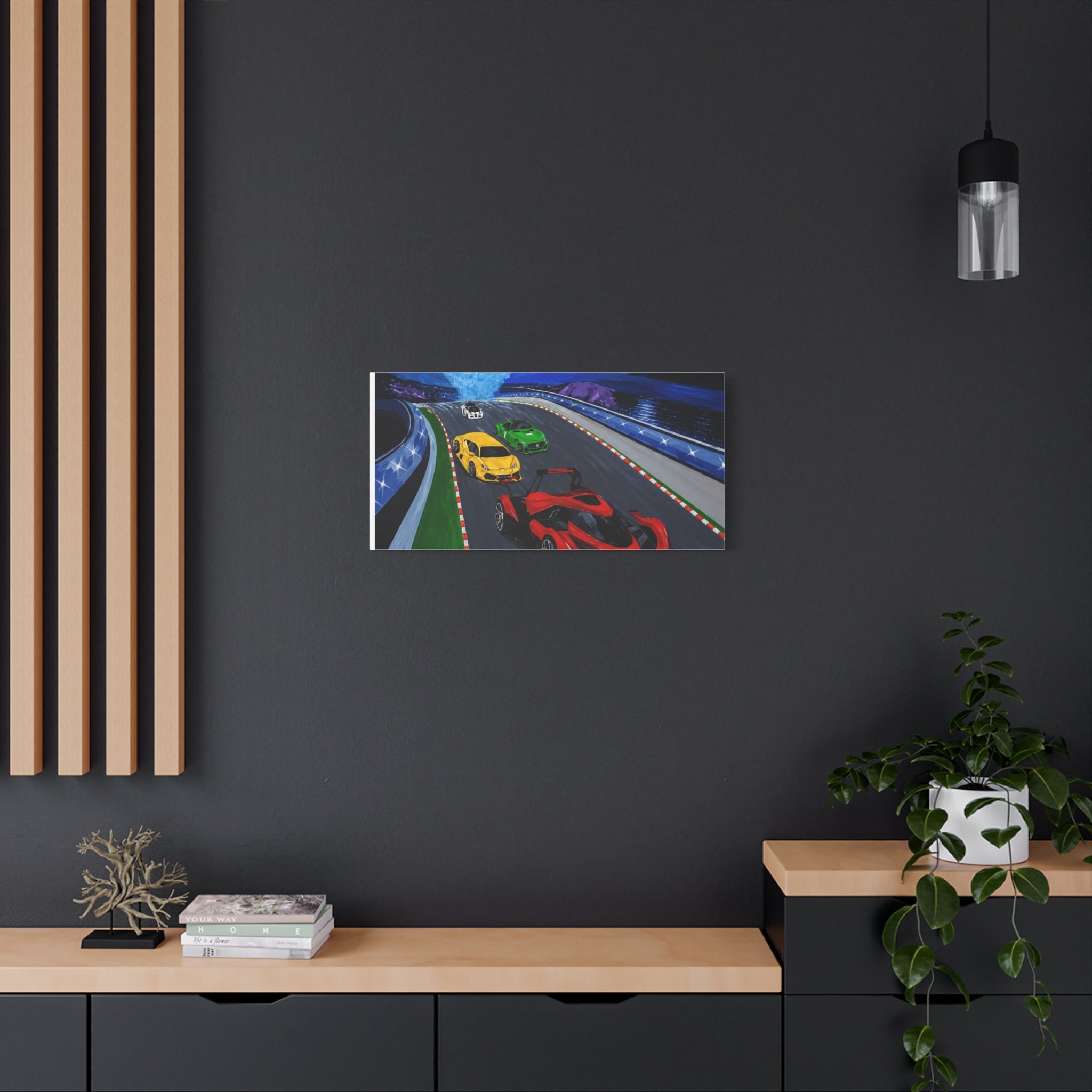 Racing Supercars Matte Canvas Print — Vibrant Track Night Artwork (Stretched 1.25")
