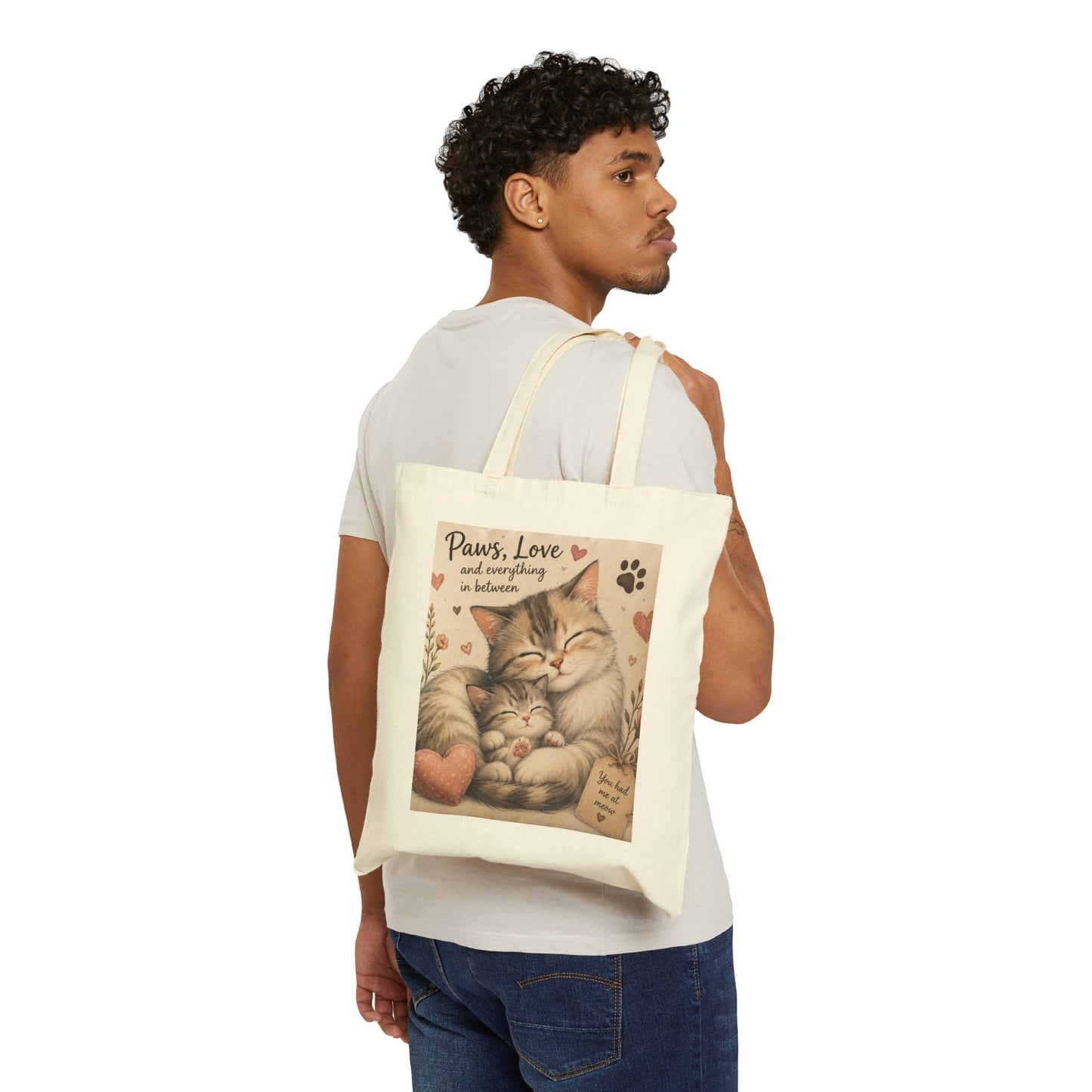 Tote Bag — "Paws, Love and Everything In Between" Cute Cat Mom Canvas Tote
