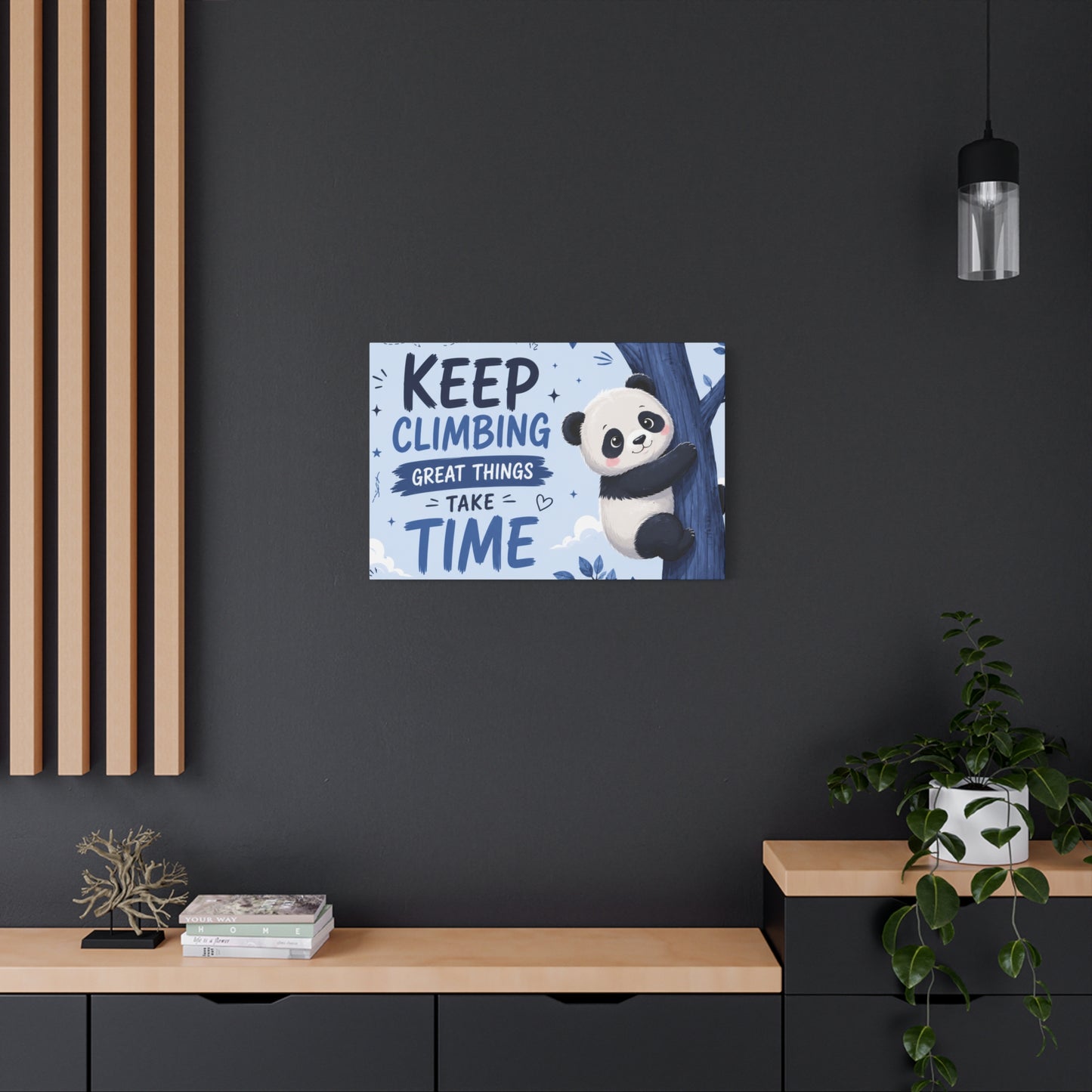 Keep Climbing Panda Canvas Wall Art – Cute Inspirational Nursery Decor for Kids Bedroom & Playroom