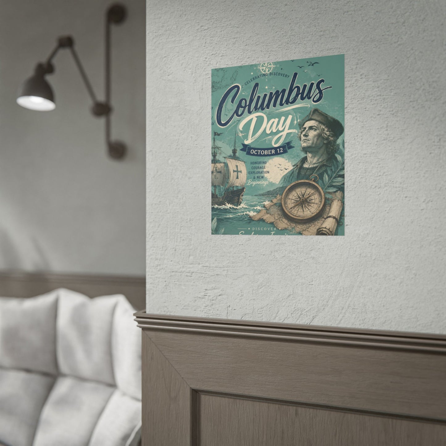 Columbus Day Poster — Rolled Vintage Exploration Print (October 12)