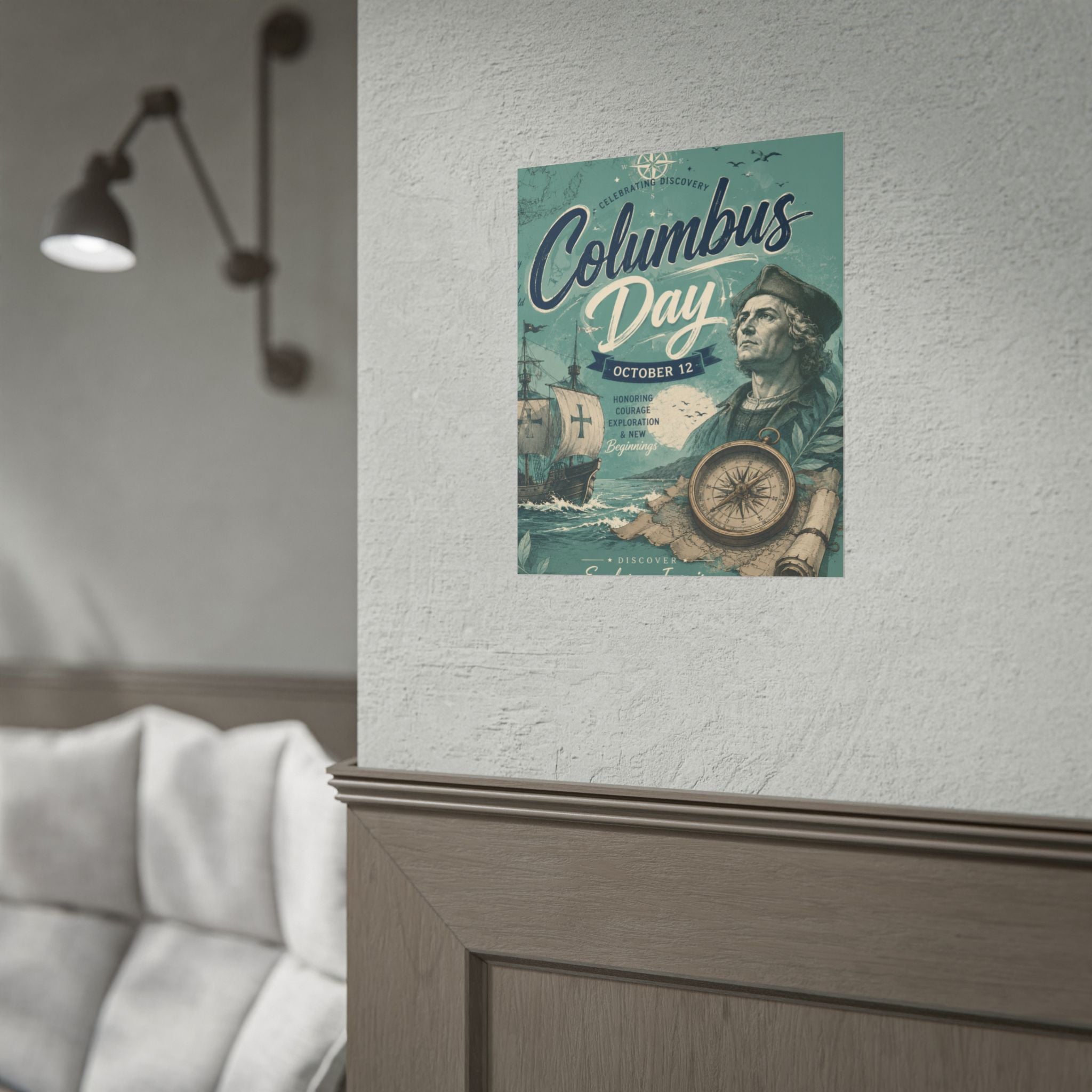 Columbus Day Poster — Rolled Vintage Exploration Print (October 12)