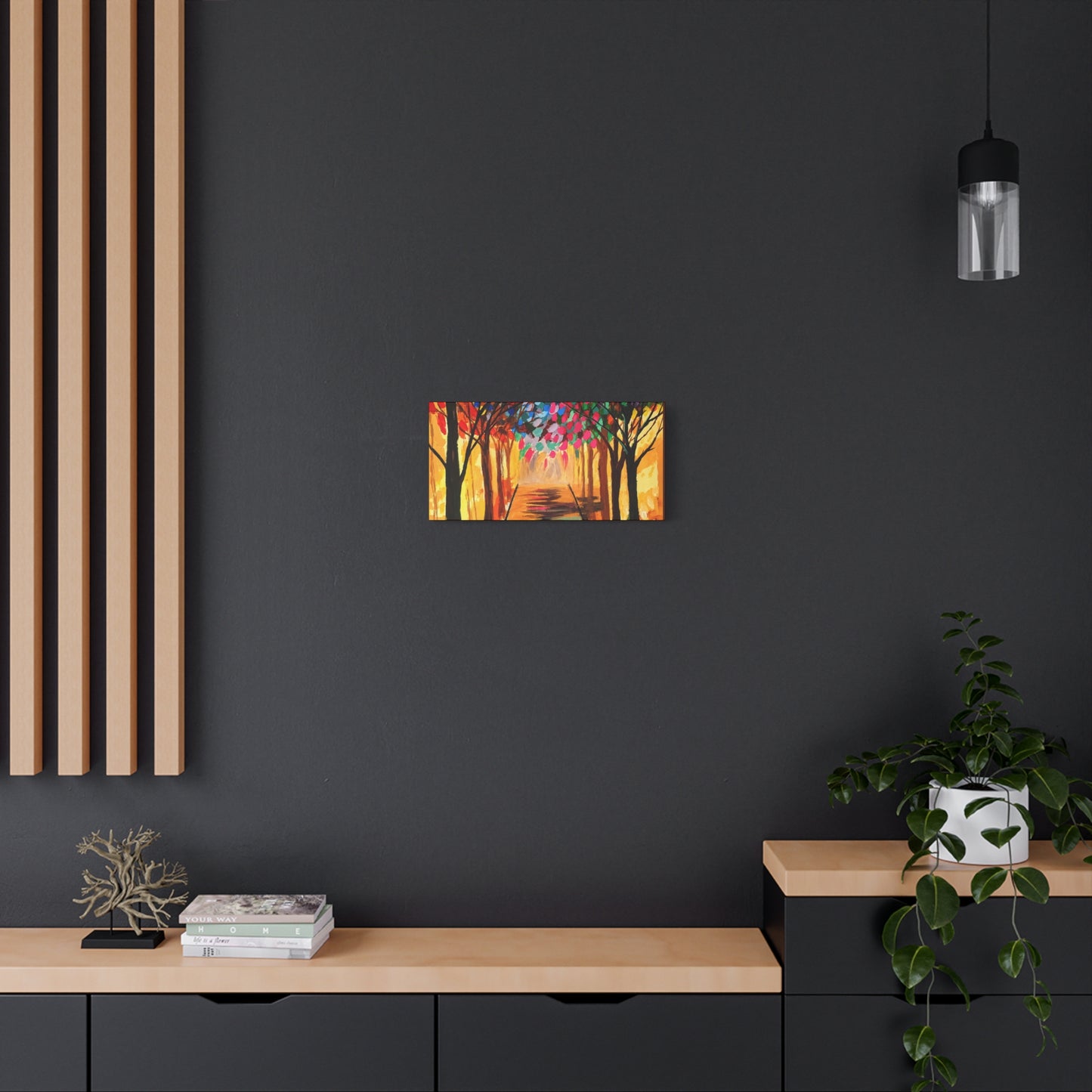 Colorful Tree Path Matte Canvas Print — Vibrant Autumn Forest Wall Art