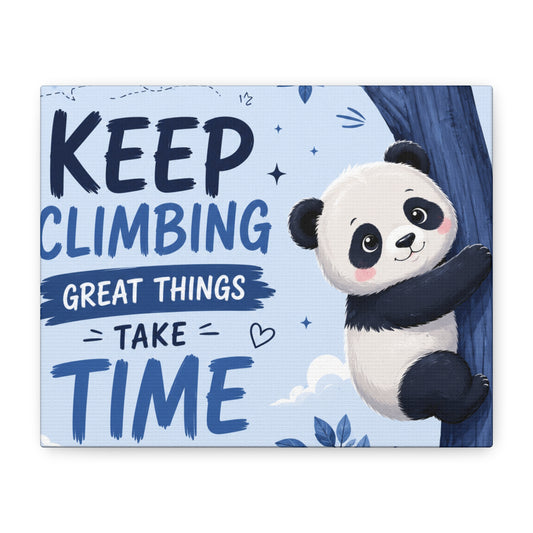 Keep Climbing Panda Canvas Wall Art – Cute Inspirational Nursery Decor for Kids Bedroom & Playroom