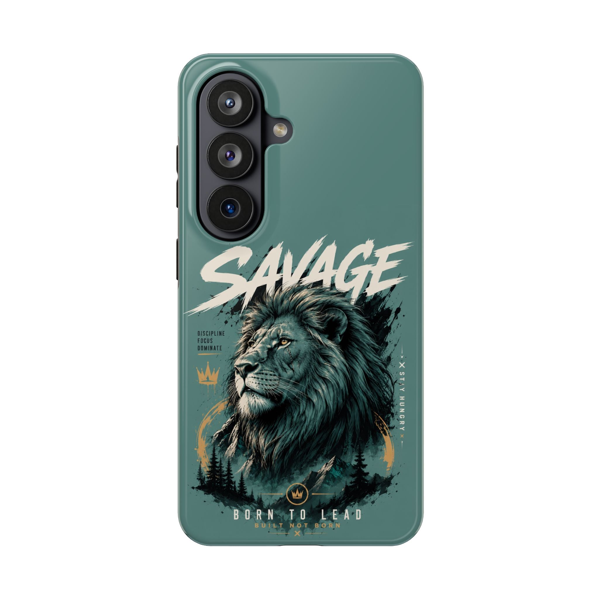 Savage Lion Tough Phone Case – 'Born to Lead' Rugged Protective Cover