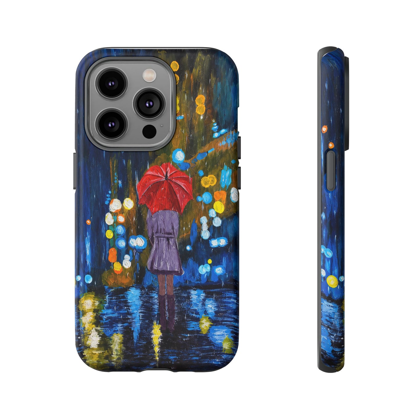 Rainy Night Phone Case — Woman with Red Umbrella Art