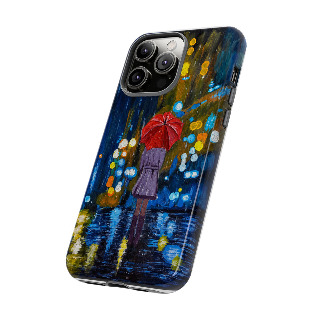Rainy Night Phone Case — Woman with Red Umbrella Art
