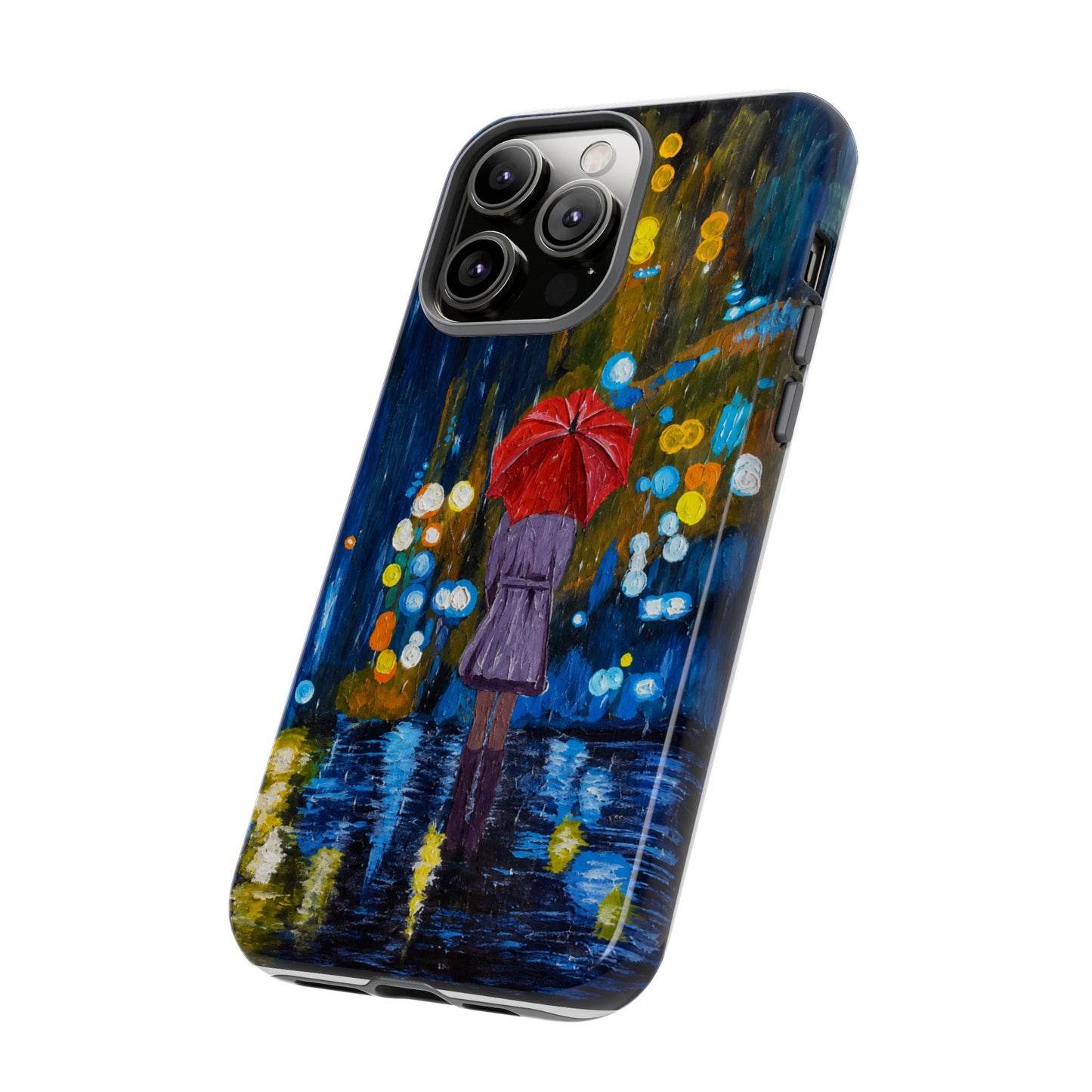Rainy Night Phone Case — Woman with Red Umbrella Art