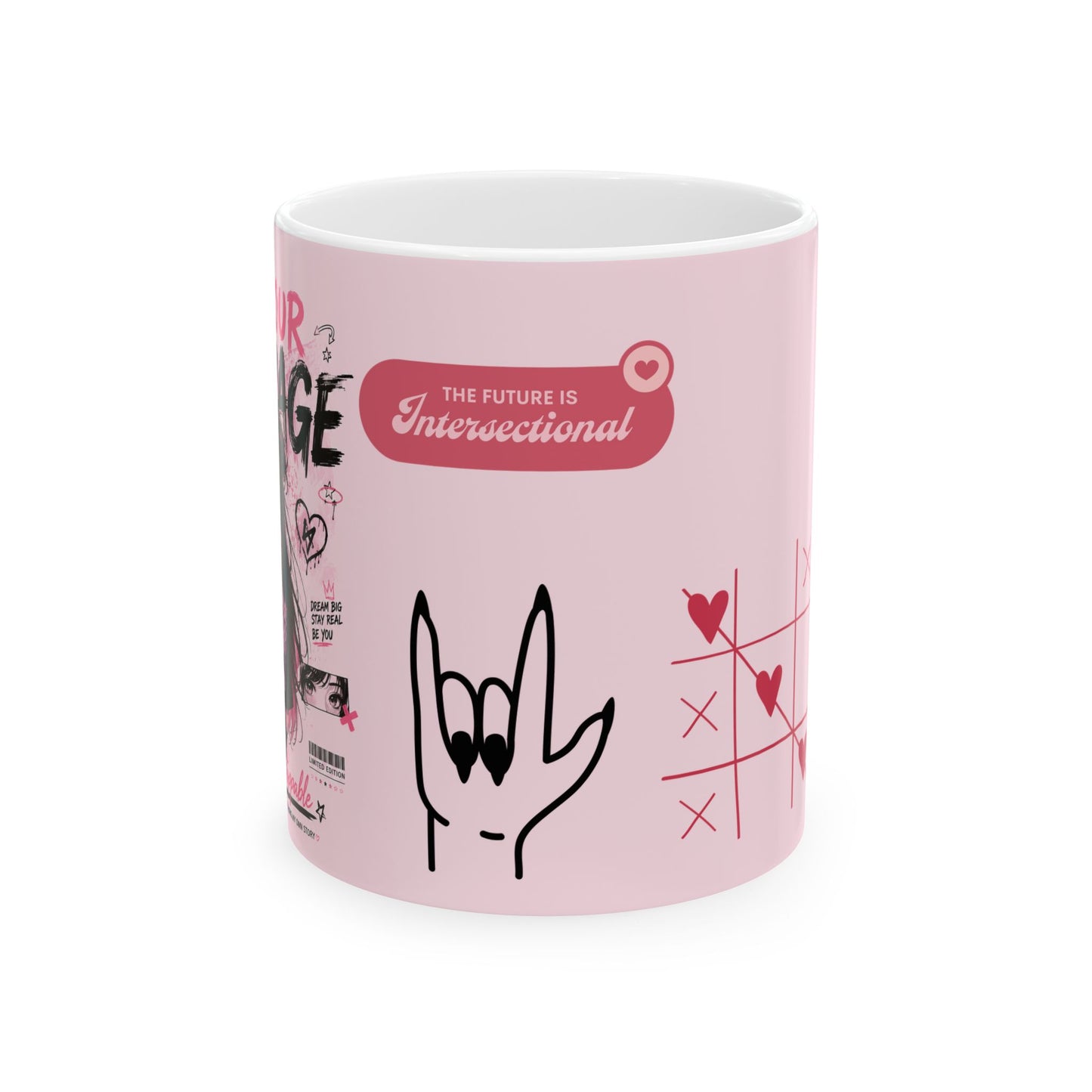 Pink Intersectional Feminist Ceramic Mug (11oz/15oz) — Cute Cat & Love Graphics
