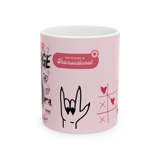 Pink Intersectional Feminist Ceramic Mug (11oz/15oz) — Cute Cat & Love Graphics