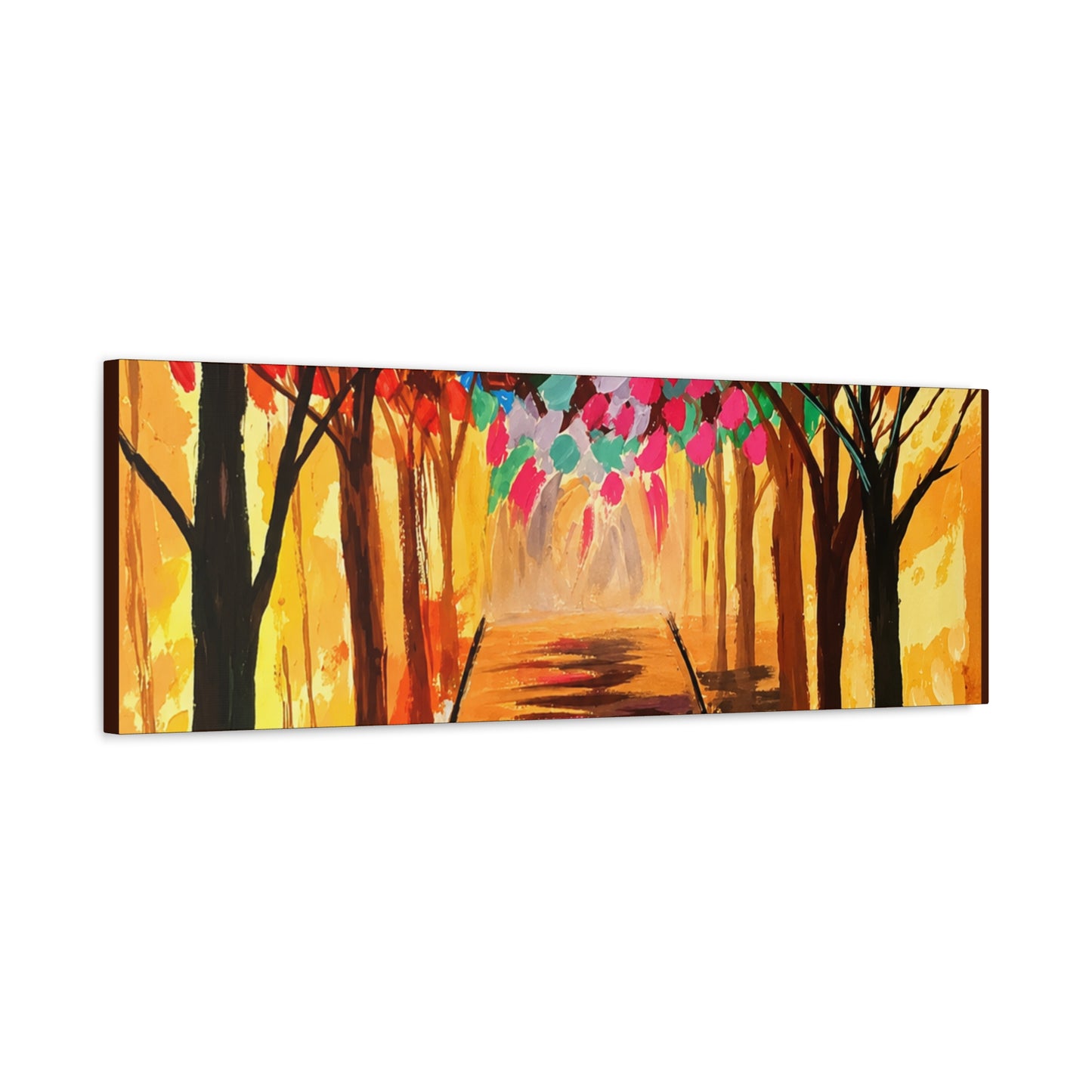 Colorful Tree Path Matte Canvas Print — Vibrant Autumn Forest Wall Art