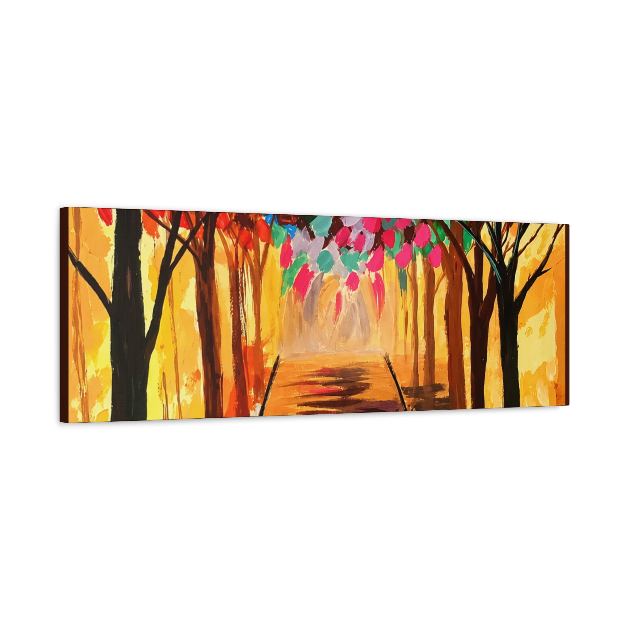 Colorful Tree Path Matte Canvas Print — Vibrant Autumn Forest Wall Art