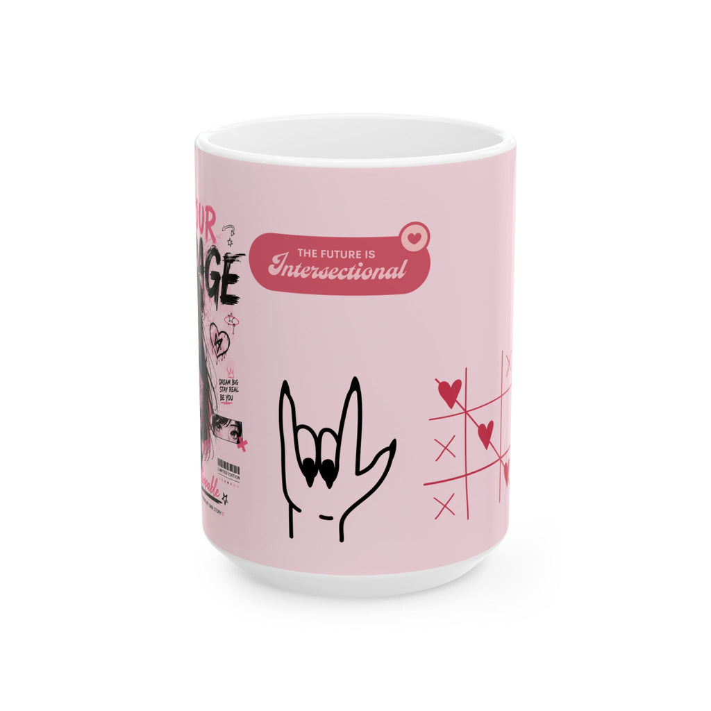 Pink Intersectional Feminist Ceramic Mug (11oz/15oz) — Cute Cat & Love Graphics