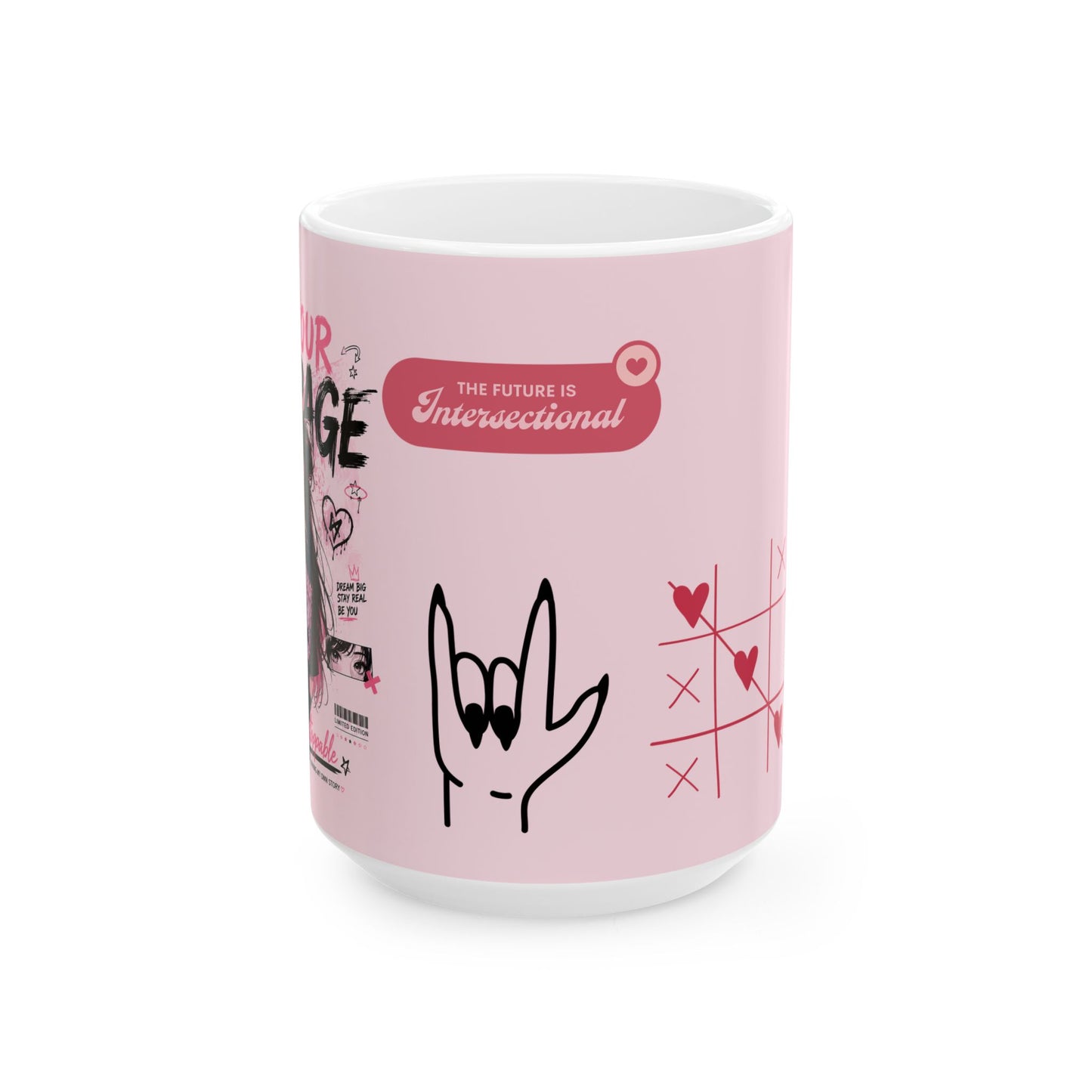 Pink Intersectional Feminist Ceramic Mug (11oz/15oz) — Cute Cat & Love Graphics