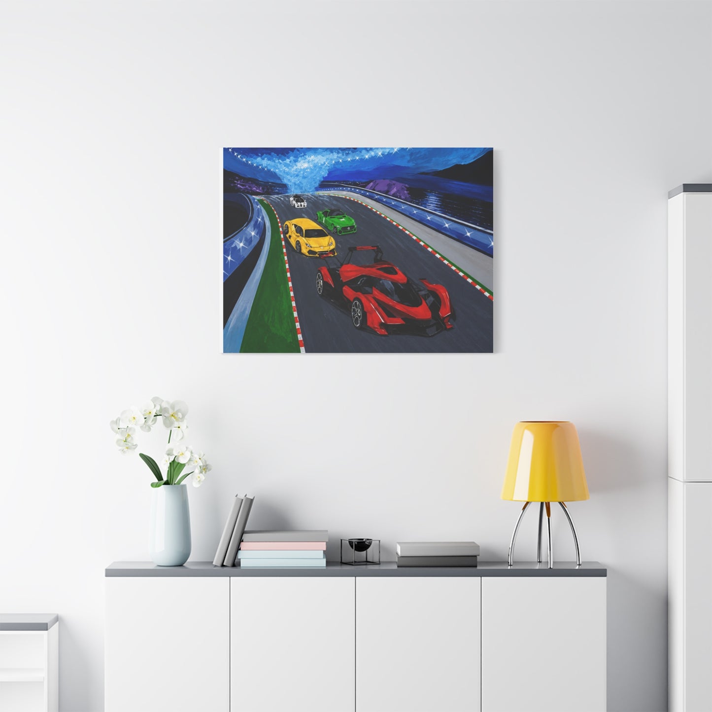 Racing Supercars Matte Canvas Print — Vibrant Track Night Artwork (Stretched 1.25")