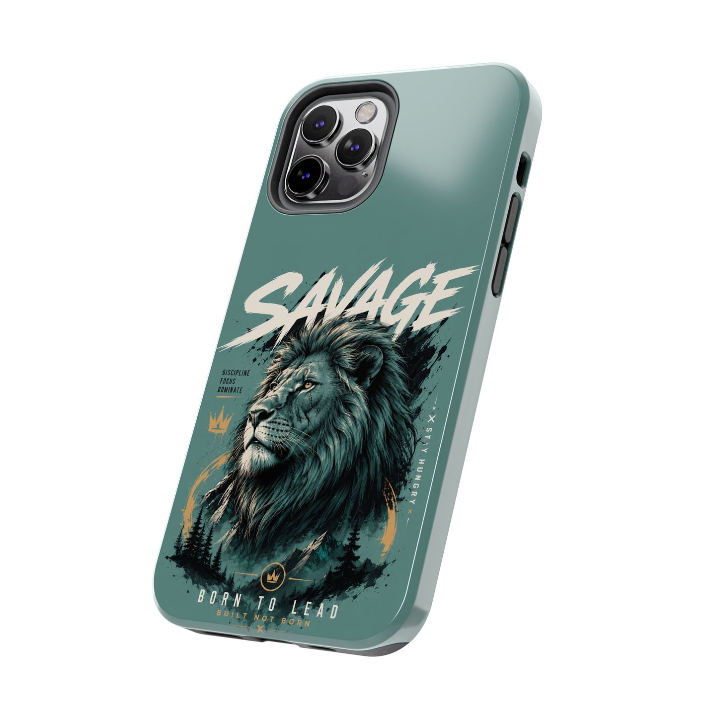 Savage Lion Tough Phone Case – 'Born to Lead' Rugged Protective Cover