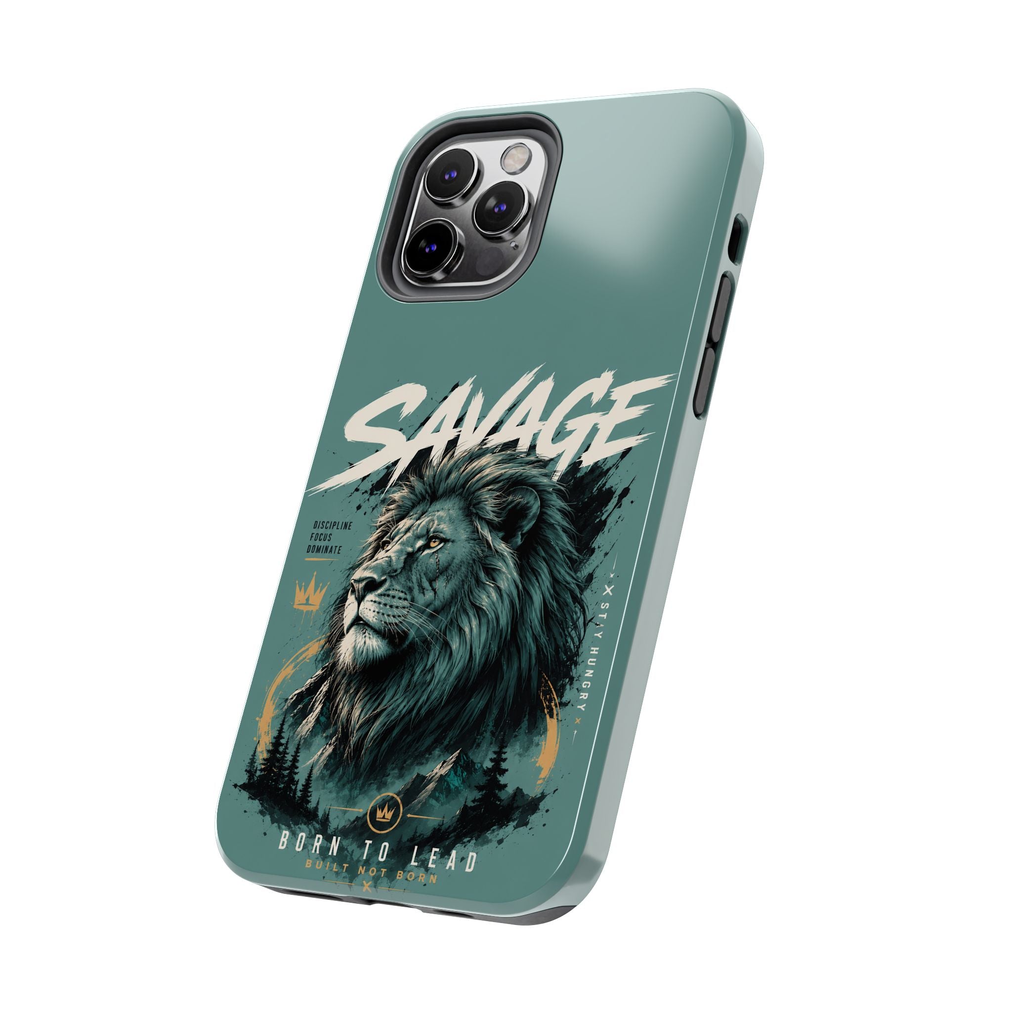 Savage Lion Tough Phone Case – 'Born to Lead' Rugged Protective Cover