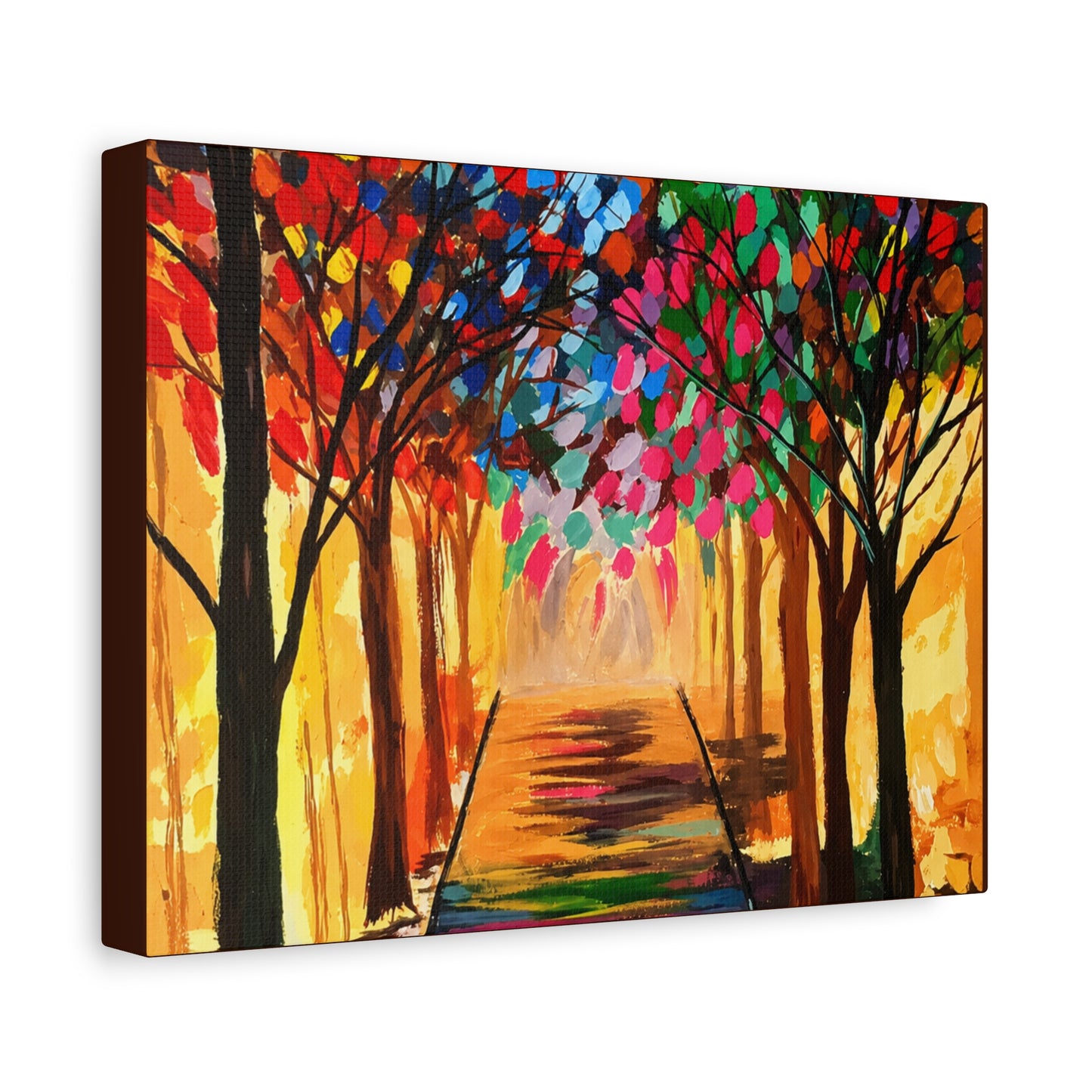 Colorful Tree Path Matte Canvas Print — Vibrant Autumn Forest Wall Art