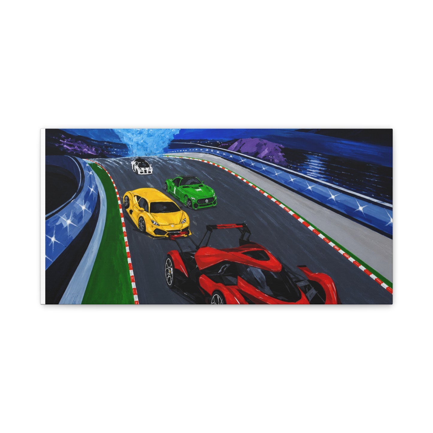 Racing Supercars Matte Canvas Print — Vibrant Track Night Artwork (Stretched 1.25")