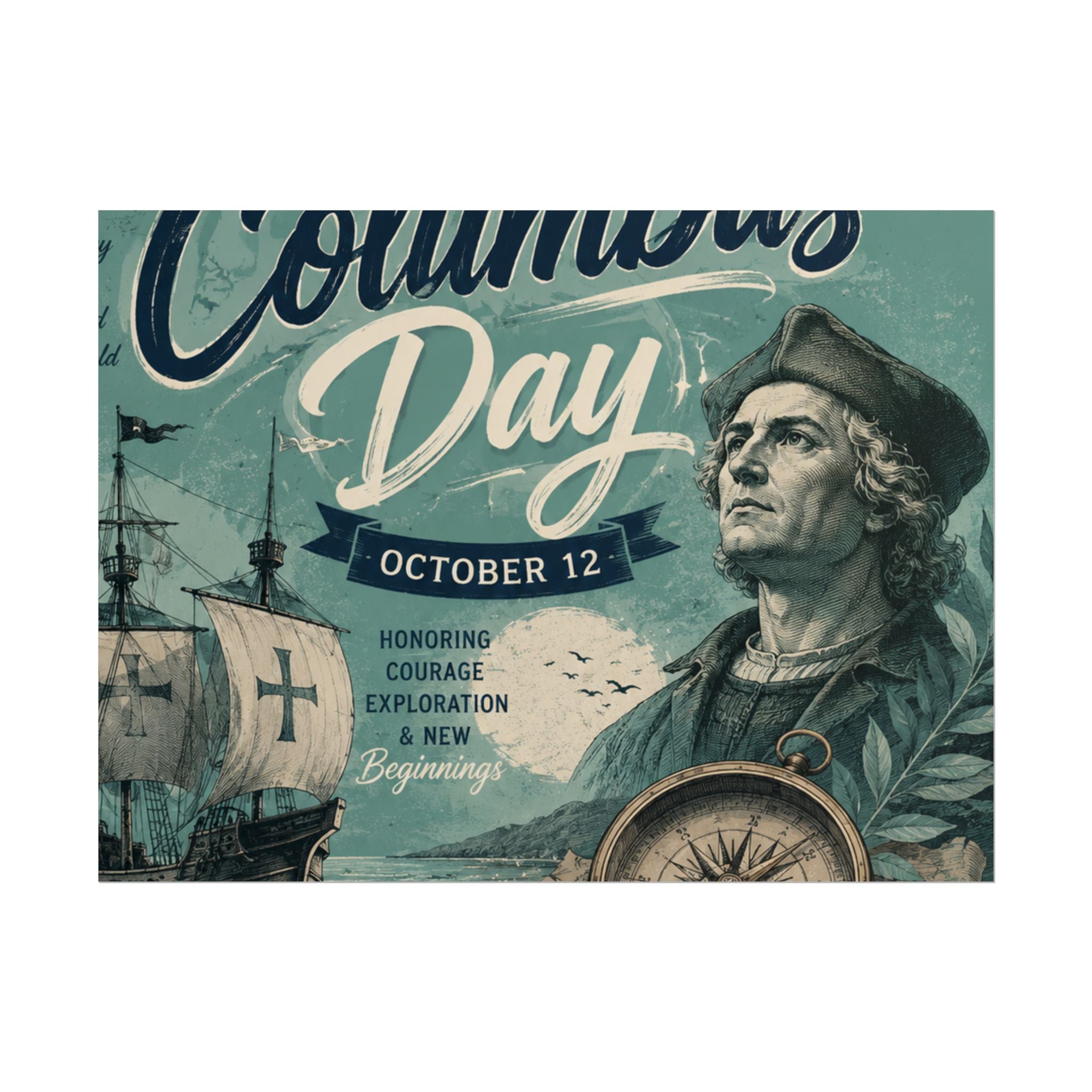 Columbus Day Poster — Rolled Vintage Exploration Print (October 12)