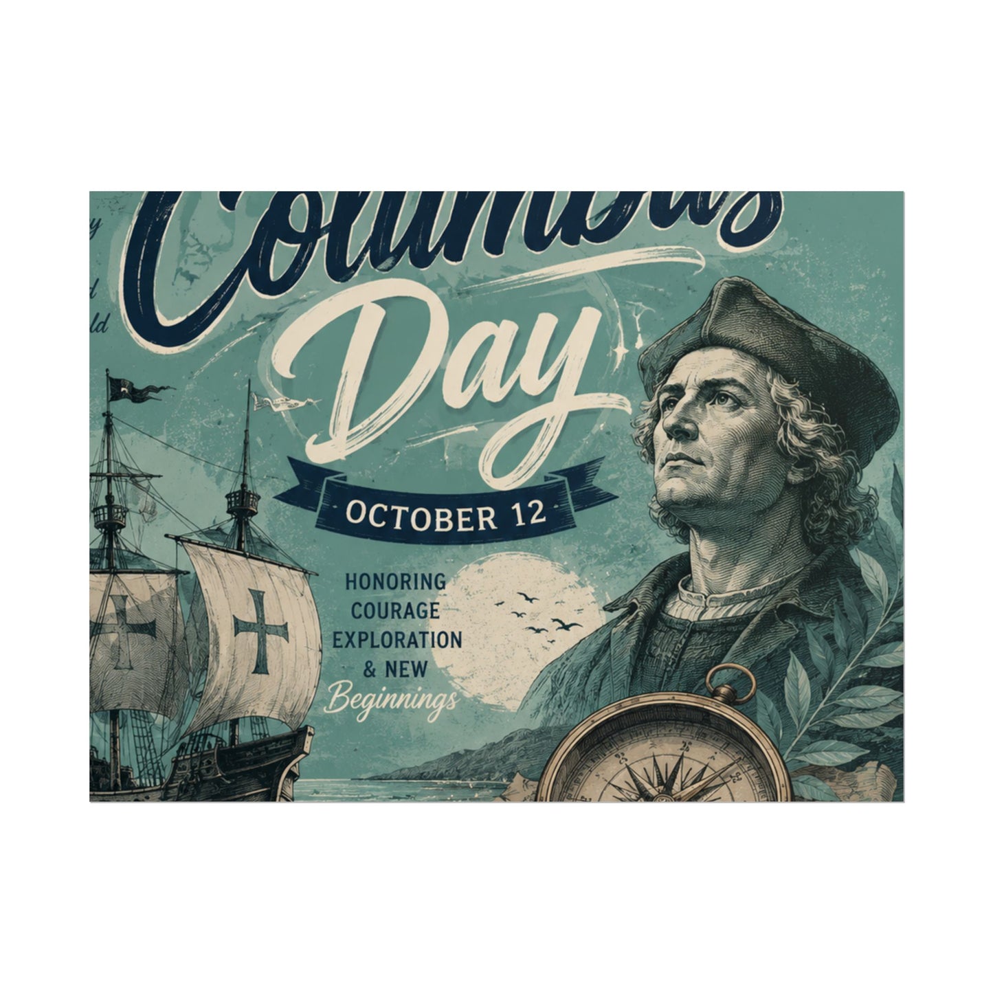 Columbus Day Poster — Rolled Vintage Exploration Print (October 12)