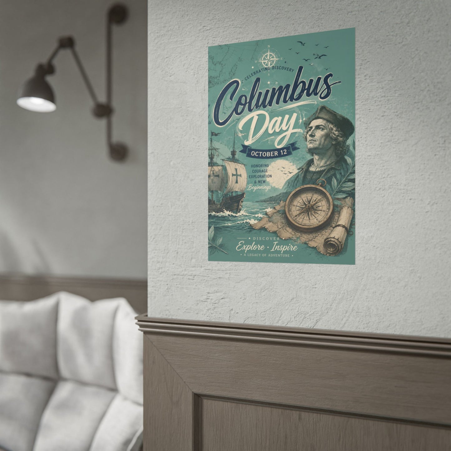 Columbus Day Poster — Rolled Vintage Exploration Print (October 12)