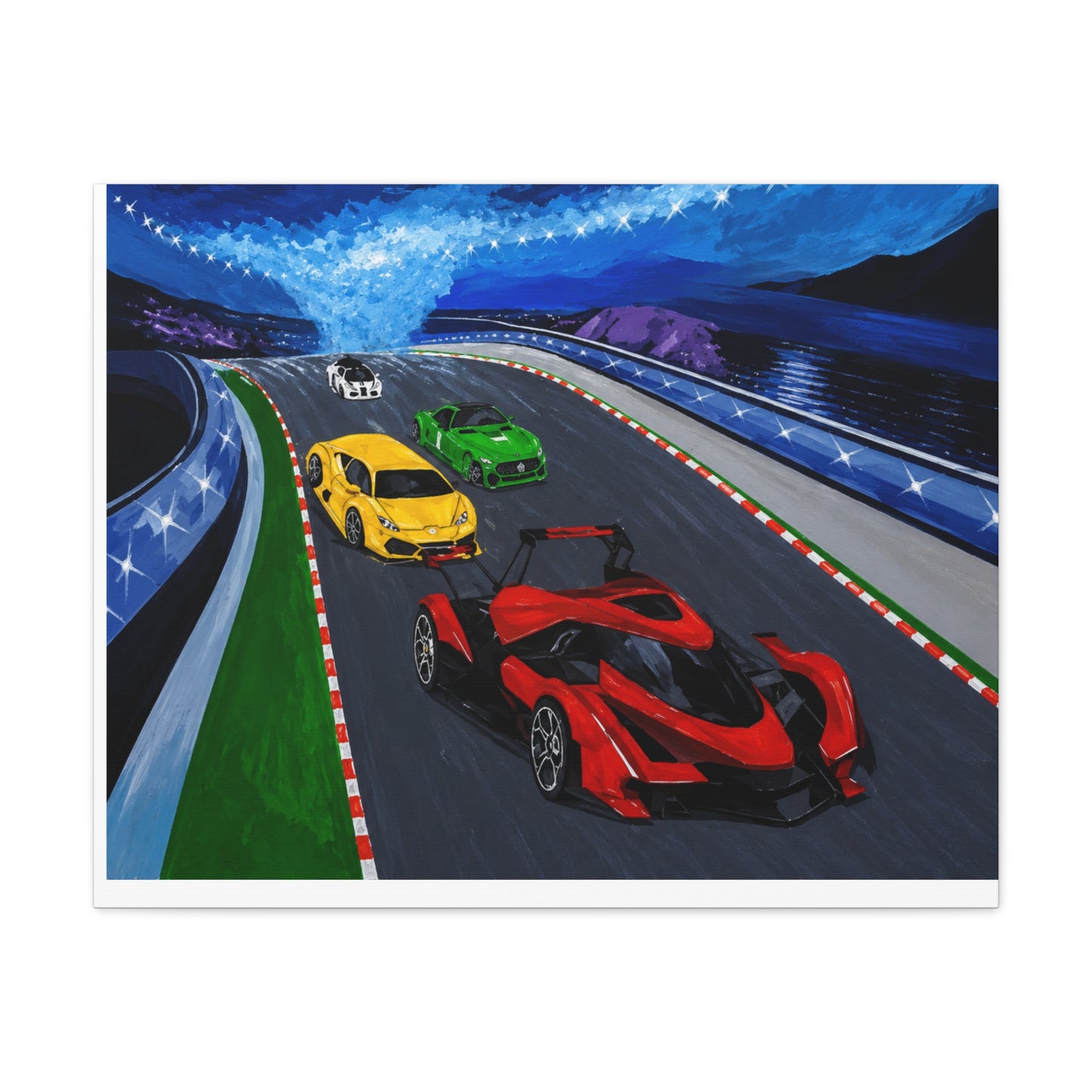Racing Supercars Matte Canvas Print — Vibrant Track Night Artwork (Stretched 1.25")