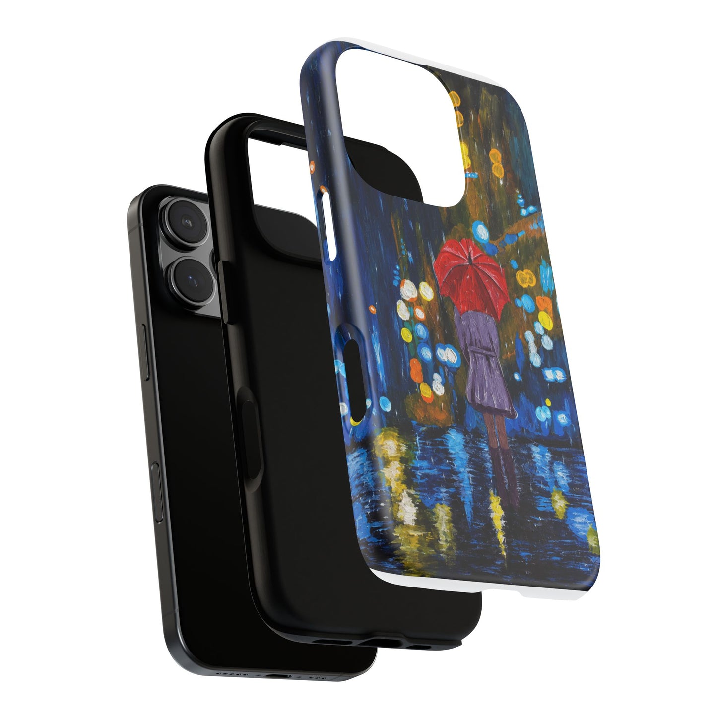 Rainy Night Phone Case — Woman with Red Umbrella Art