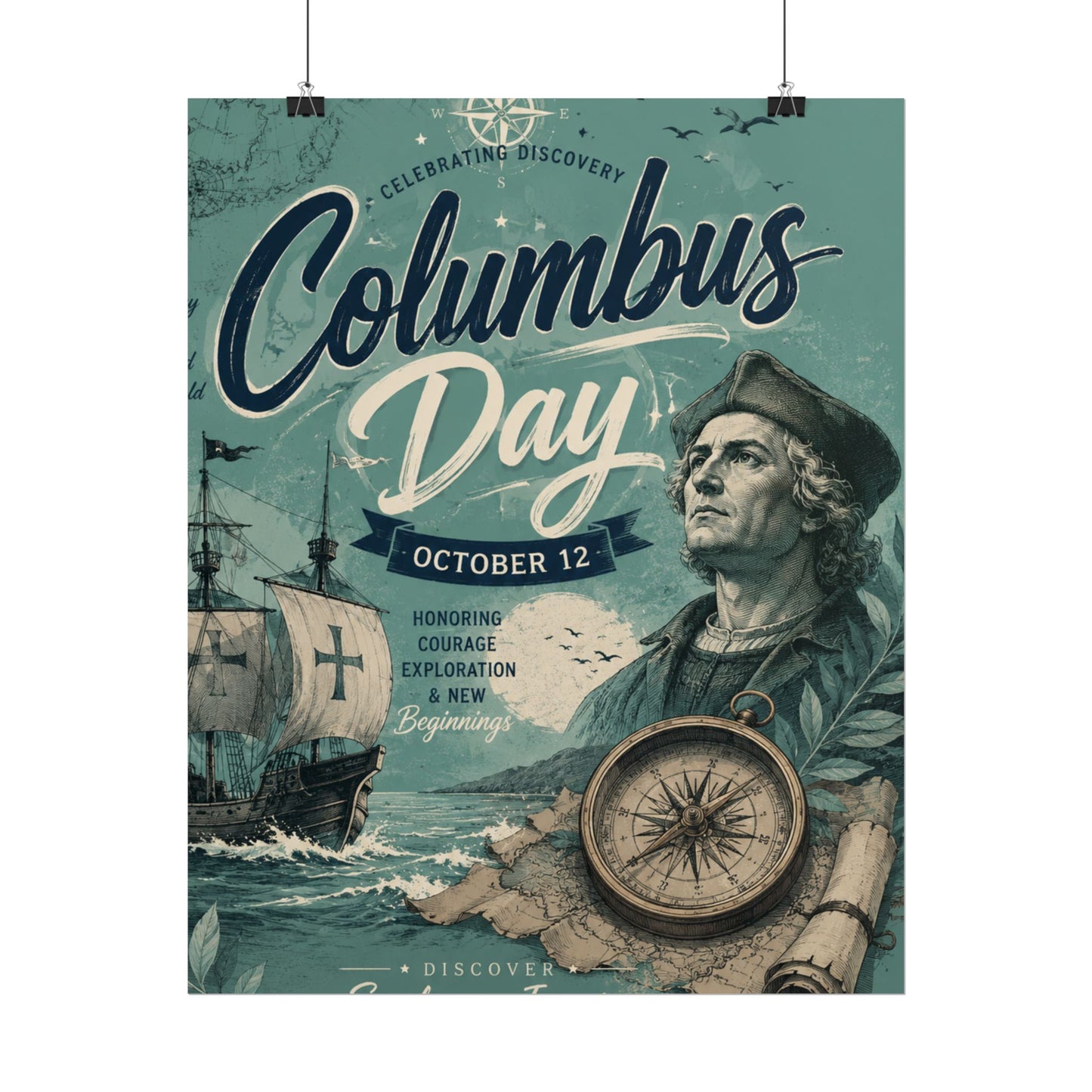 Columbus Day Poster — Rolled Vintage Exploration Print (October 12)