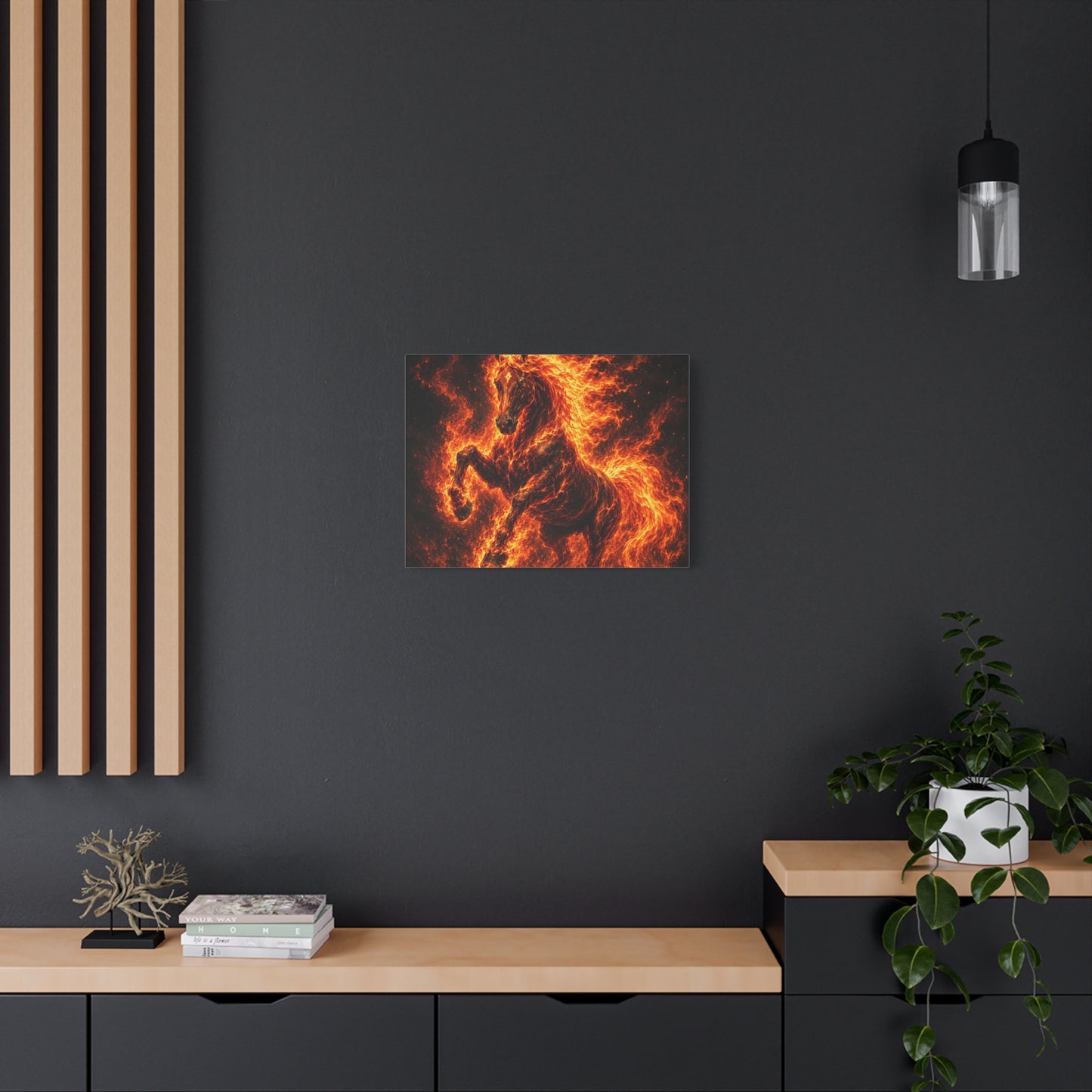 Fiery Horse Canvas Wall Art – Flaming Stallion Matte Stretched Print