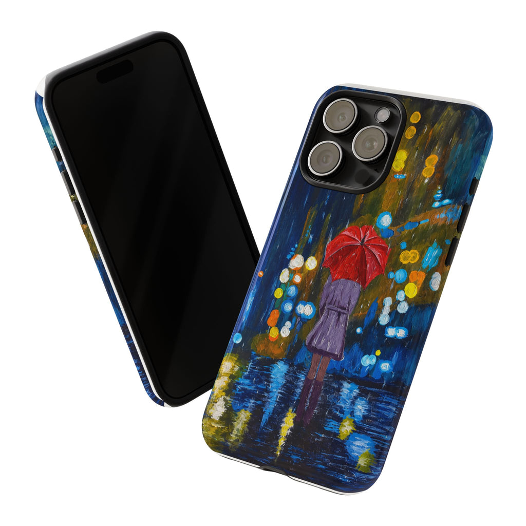 Rainy Night Phone Case — Woman with Red Umbrella Art