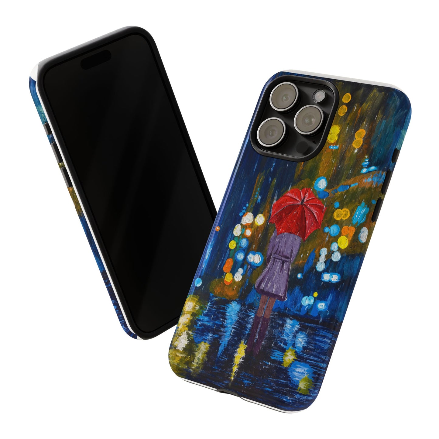 Rainy Night Phone Case — Woman with Red Umbrella Art