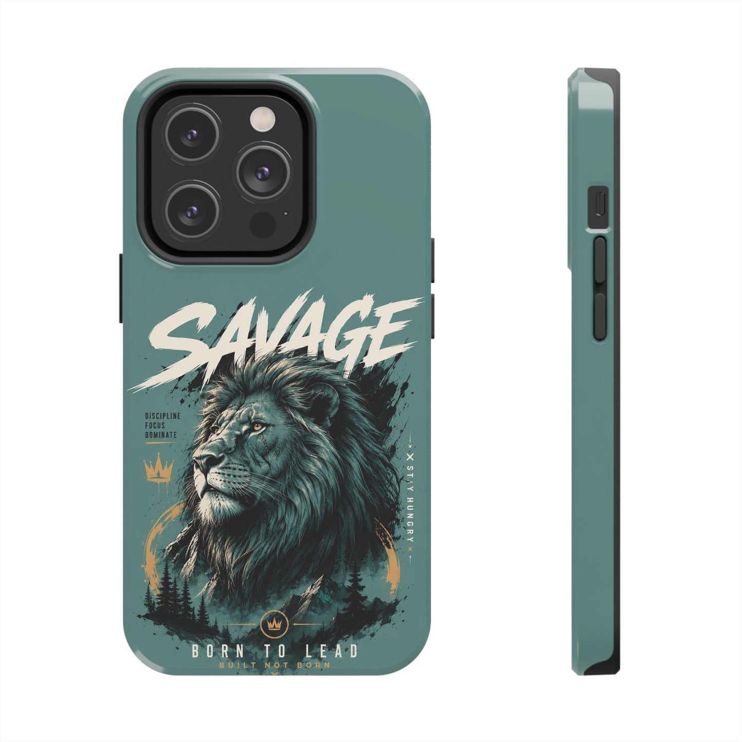 Savage Lion Tough Phone Case – 'Born to Lead' Rugged Protective Cover