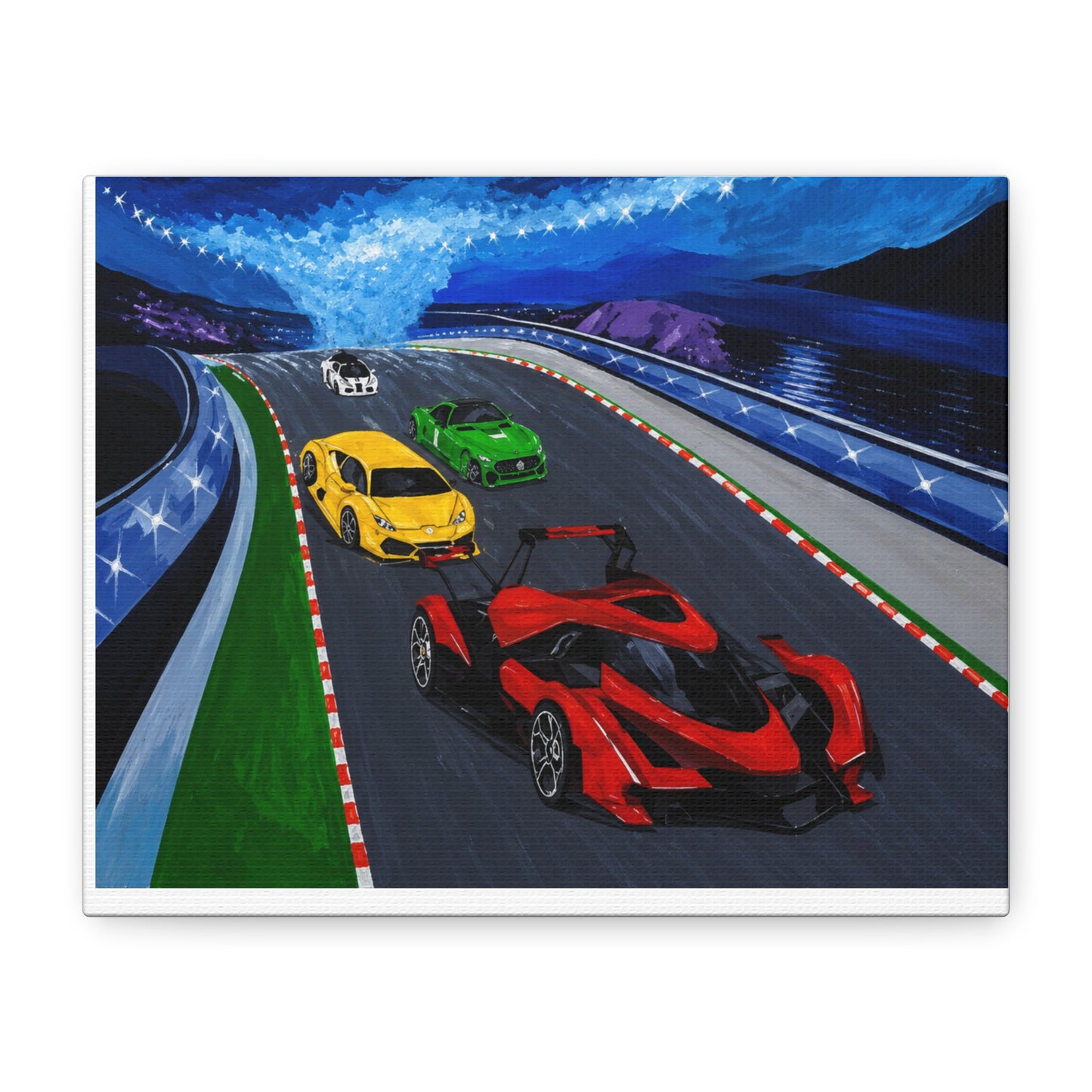 Racing Supercars Matte Canvas Print — Vibrant Track Night Artwork (Stretched 1.25")