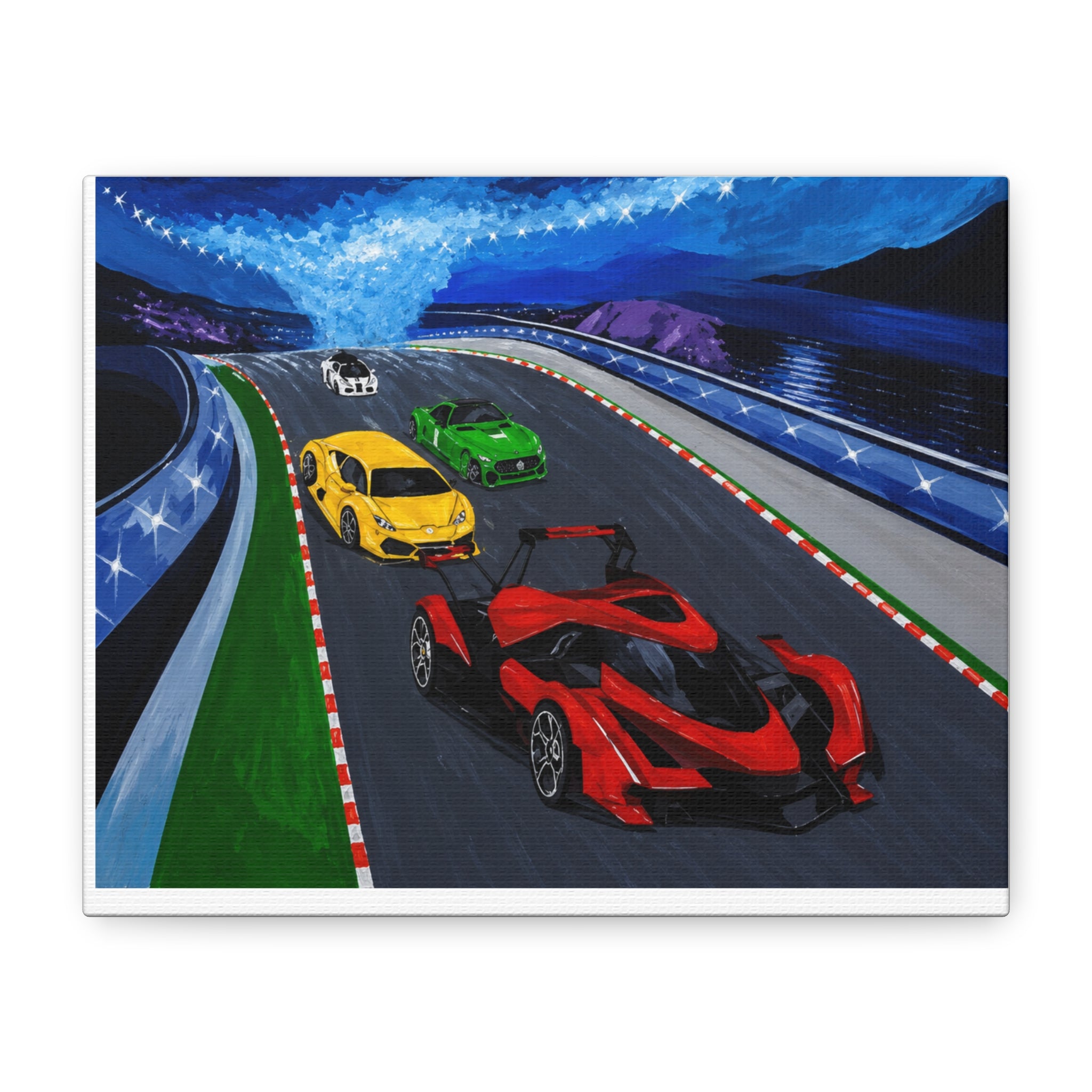 Racing Supercars Matte Canvas Print — Vibrant Track Night Artwork (Stretched 1.25")