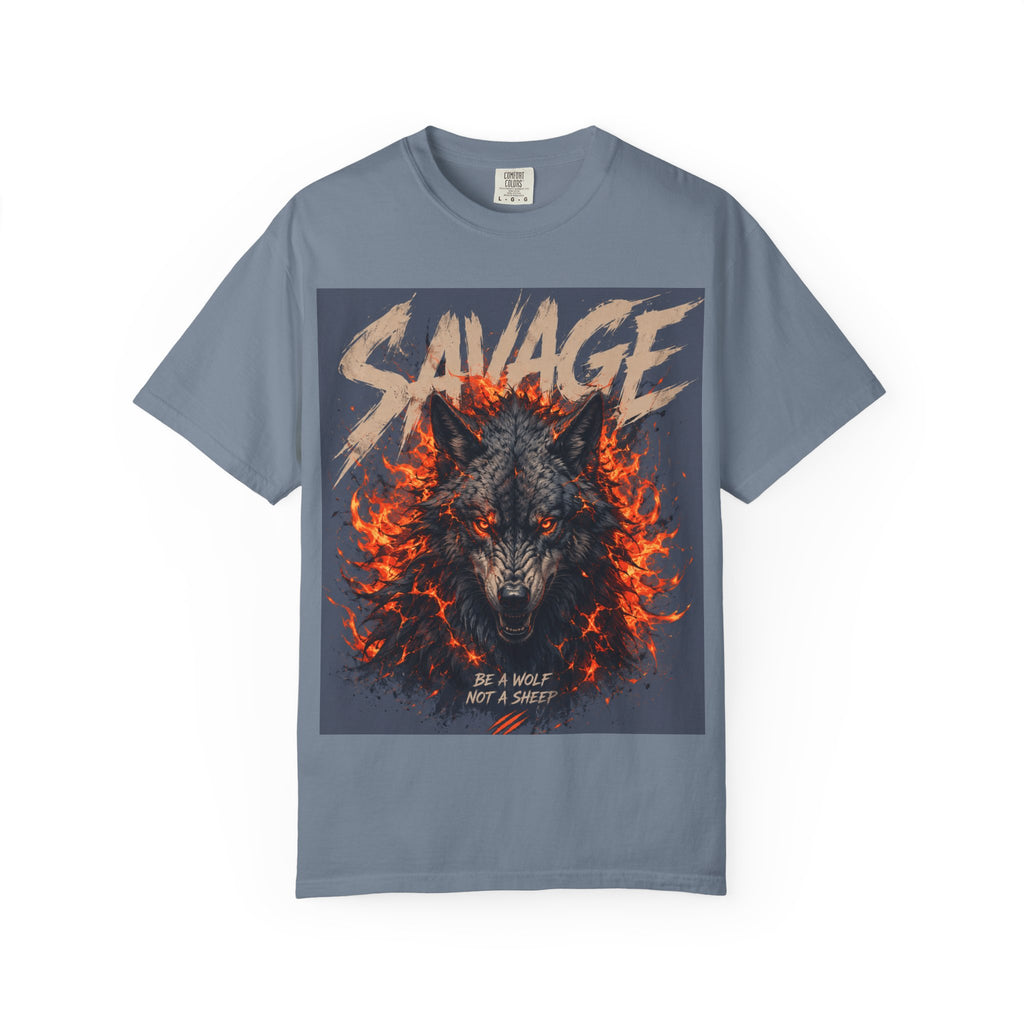 Savage Wolf Flames T-Shirt — "Be a Wolf Not a Sheep" Graphic Tee