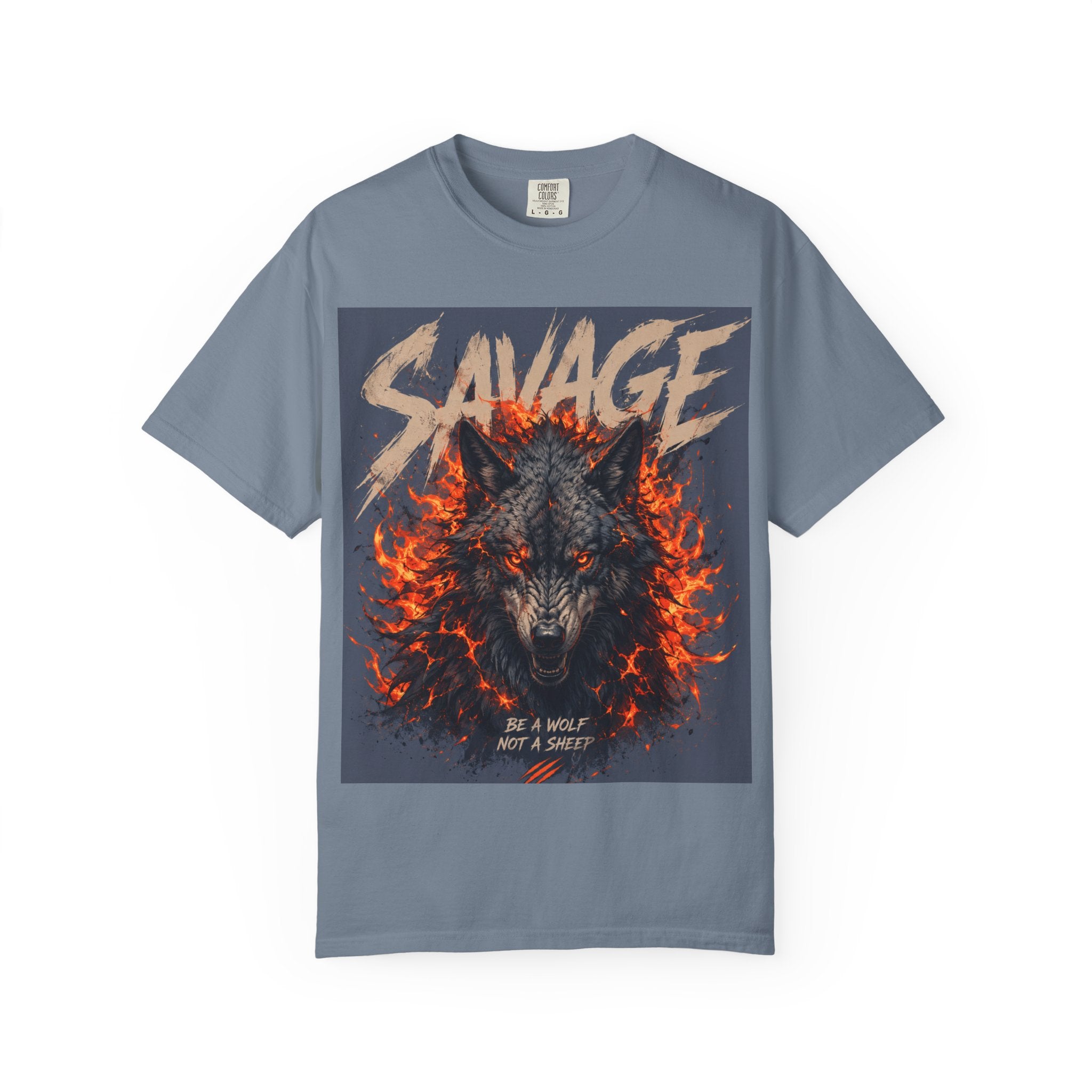 Savage Wolf Flames T-Shirt — "Be a Wolf Not a Sheep" Graphic Tee