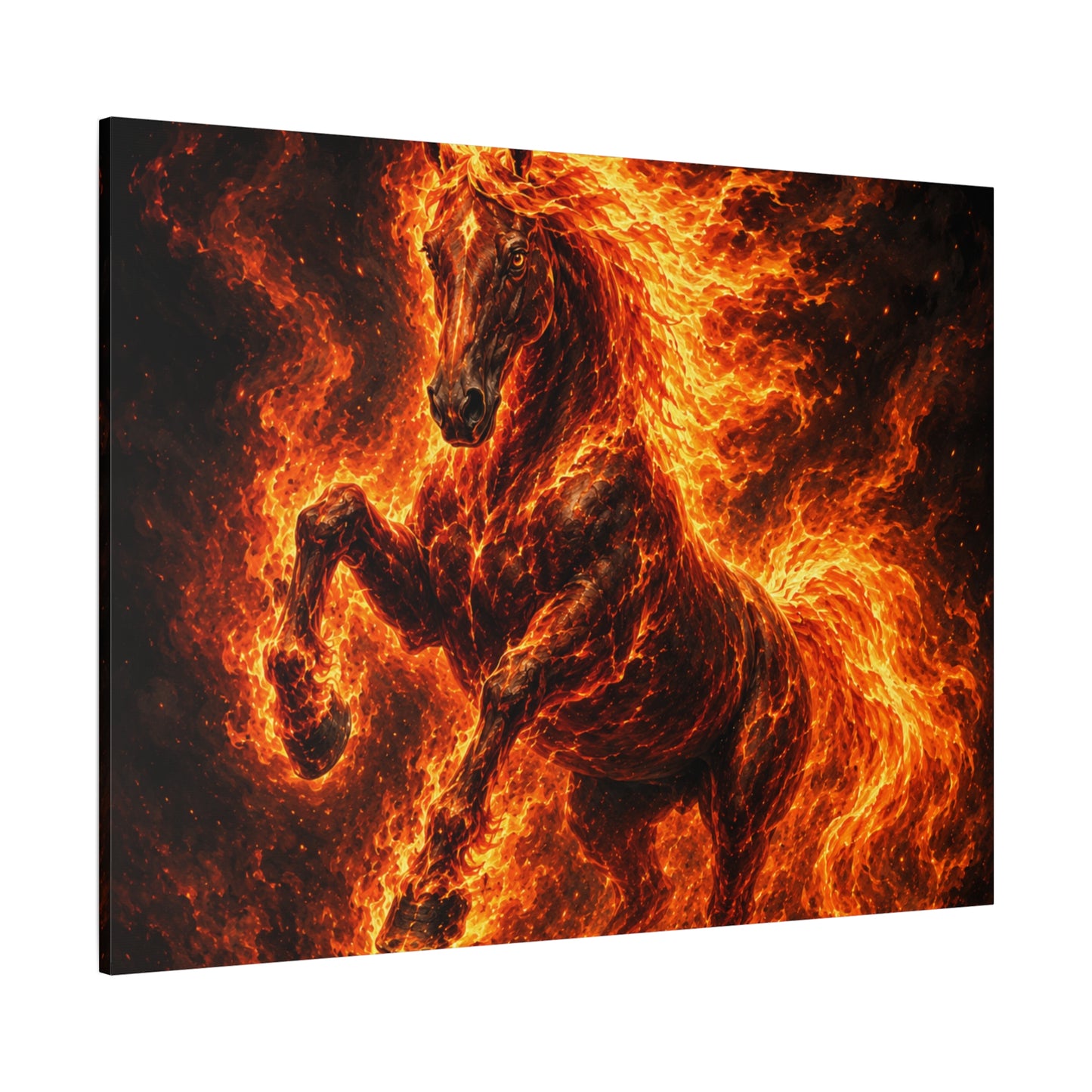 Fiery Horse Canvas Wall Art – Flaming Stallion Matte Stretched Print