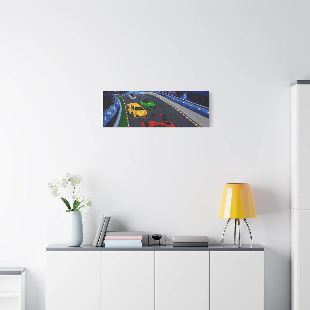 Racing Supercars Matte Canvas Print — Vibrant Track Night Artwork (Stretched 1.25")