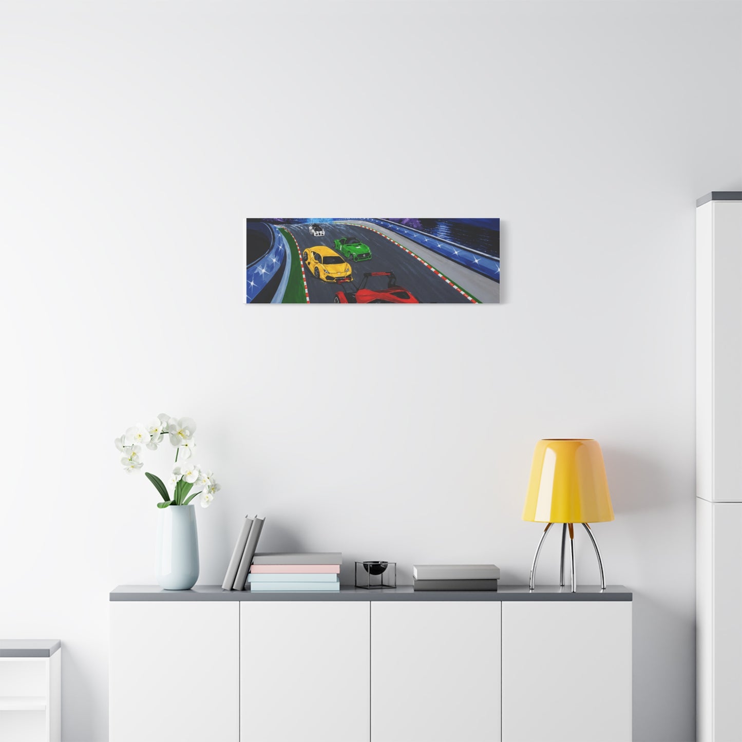 Racing Supercars Matte Canvas Print — Vibrant Track Night Artwork (Stretched 1.25")