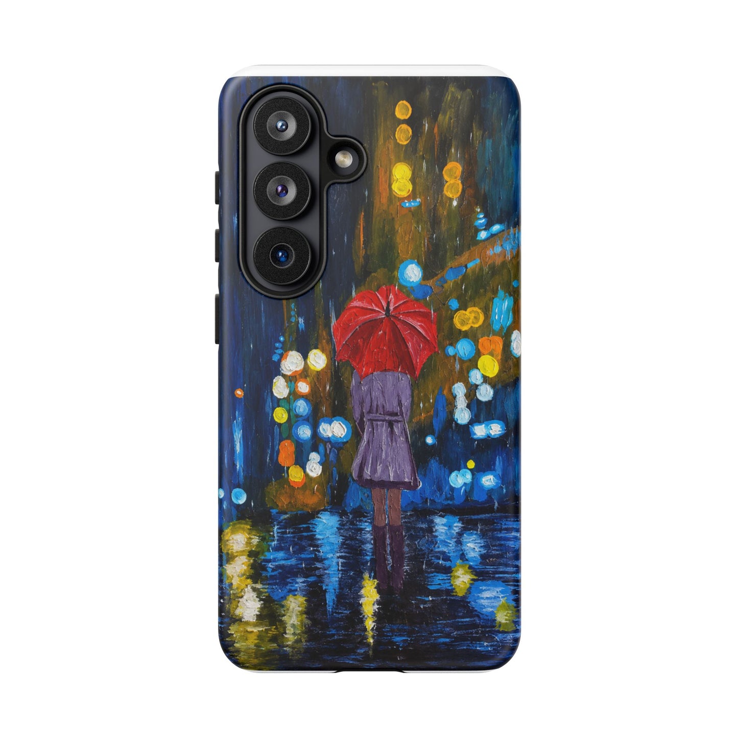 Rainy Night Phone Case — Woman with Red Umbrella Art