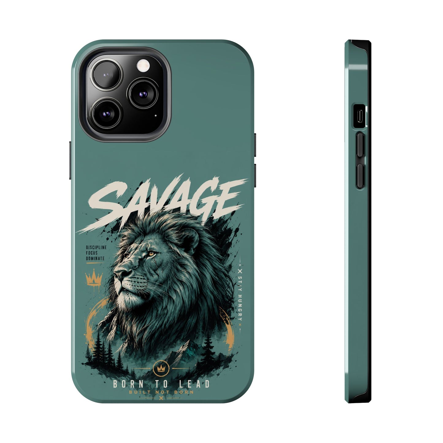 Savage Lion Tough Phone Case – 'Born to Lead' Rugged Protective Cover
