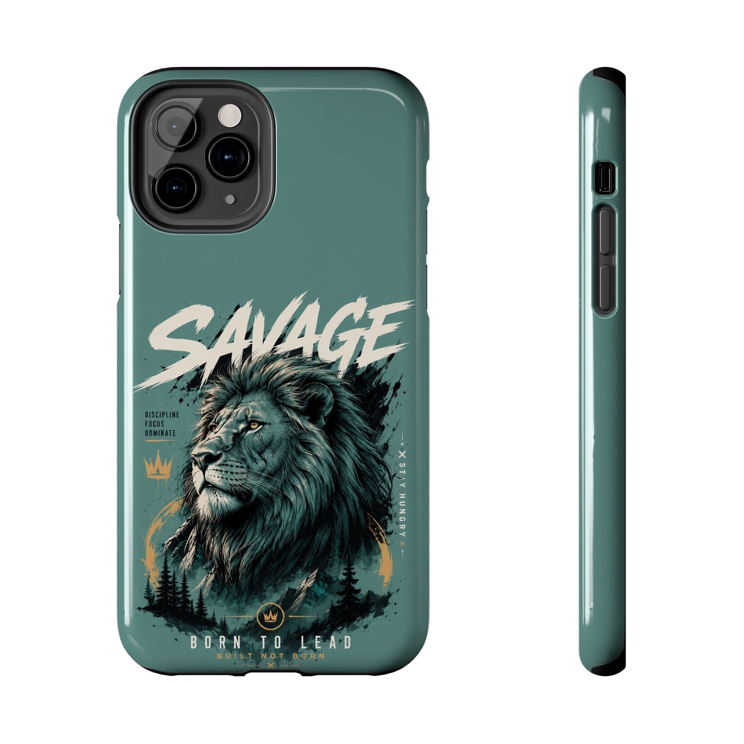 Savage Lion Tough Phone Case – 'Born to Lead' Rugged Protective Cover