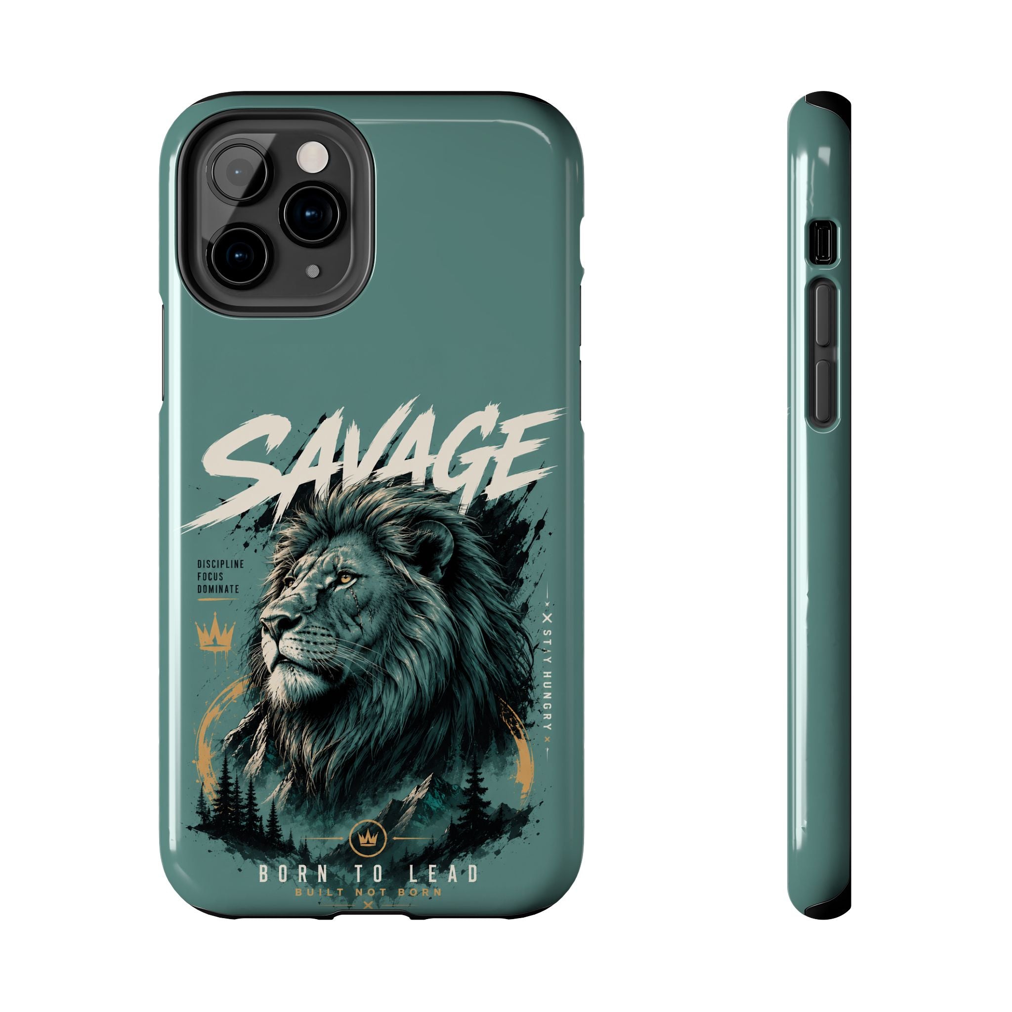 Savage Lion Tough Phone Case – 'Born to Lead' Rugged Protective Cover