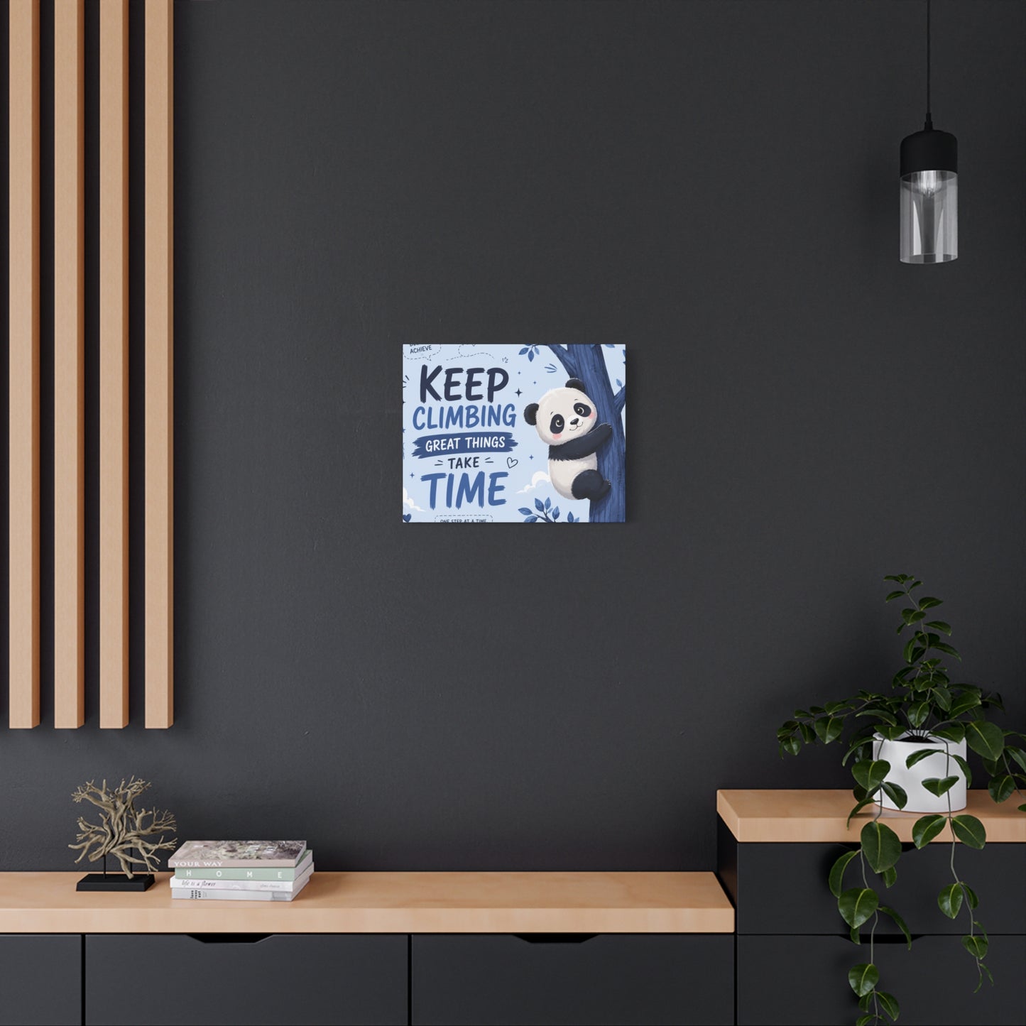 Keep Climbing Panda Canvas Wall Art – Cute Inspirational Nursery Decor for Kids Bedroom & Playroom
