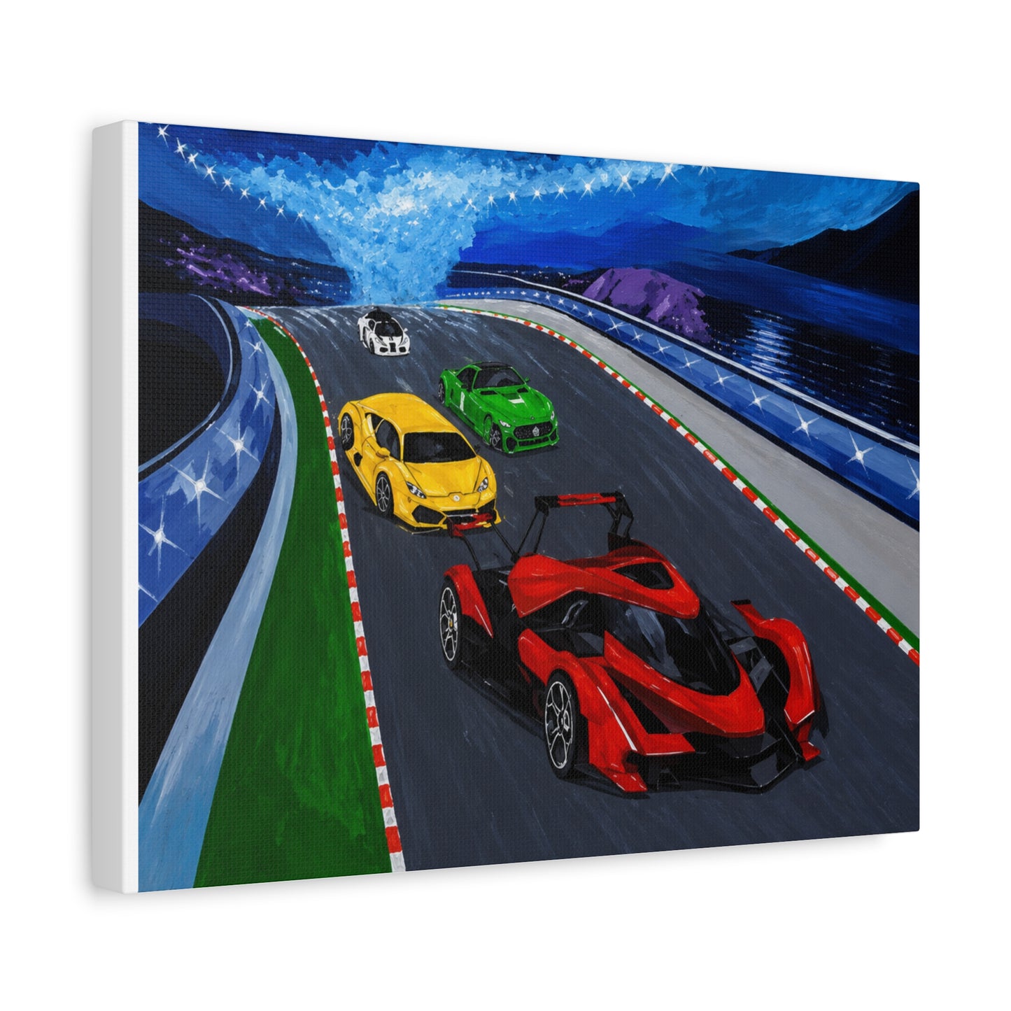 Racing Supercars Matte Canvas Print — Vibrant Track Night Artwork (Stretched 1.25")