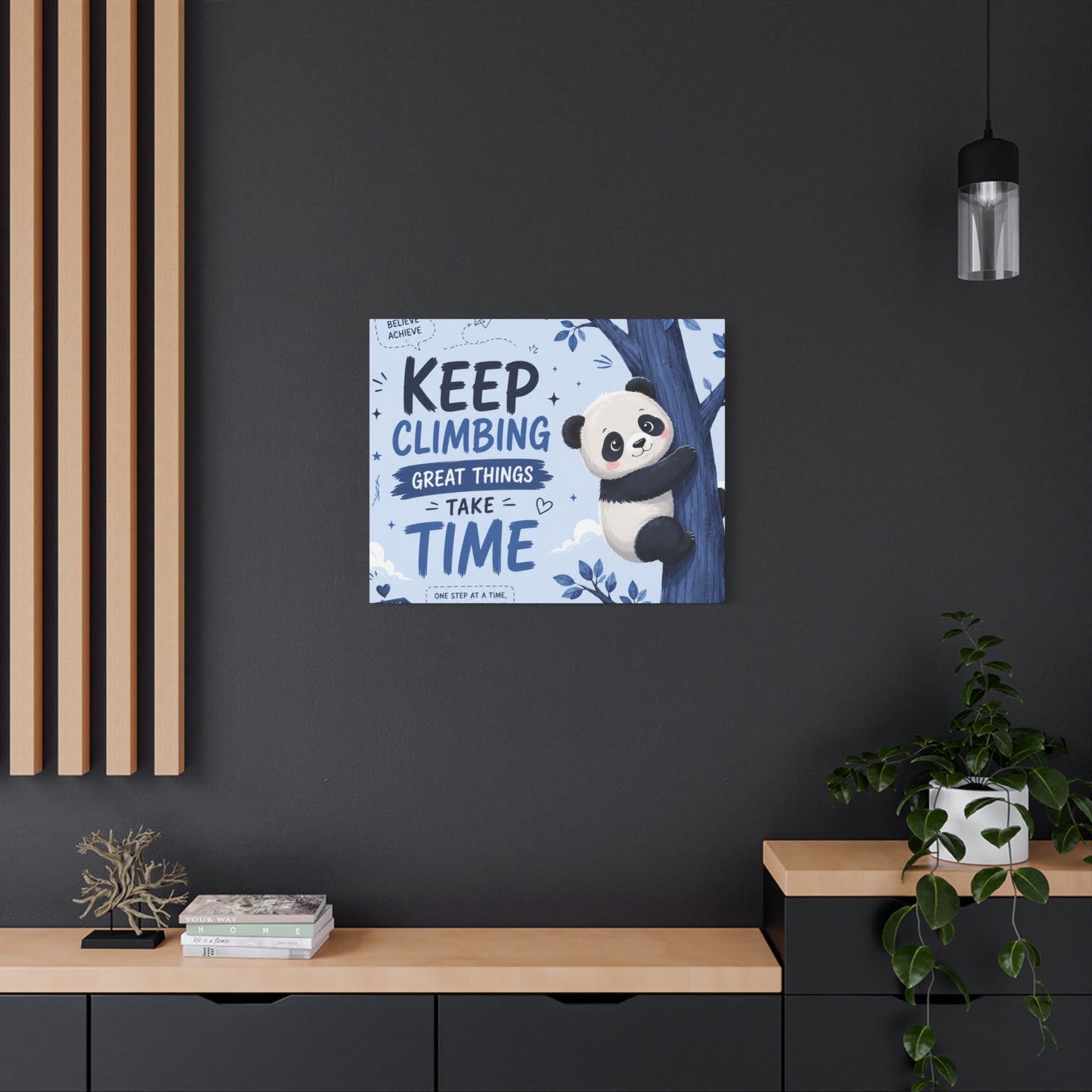Keep Climbing Panda Canvas Wall Art – Cute Inspirational Nursery Decor for Kids Bedroom & Playroom