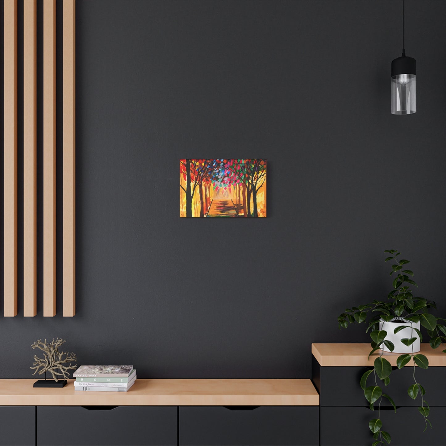 Colorful Tree Path Matte Canvas Print — Vibrant Autumn Forest Wall Art