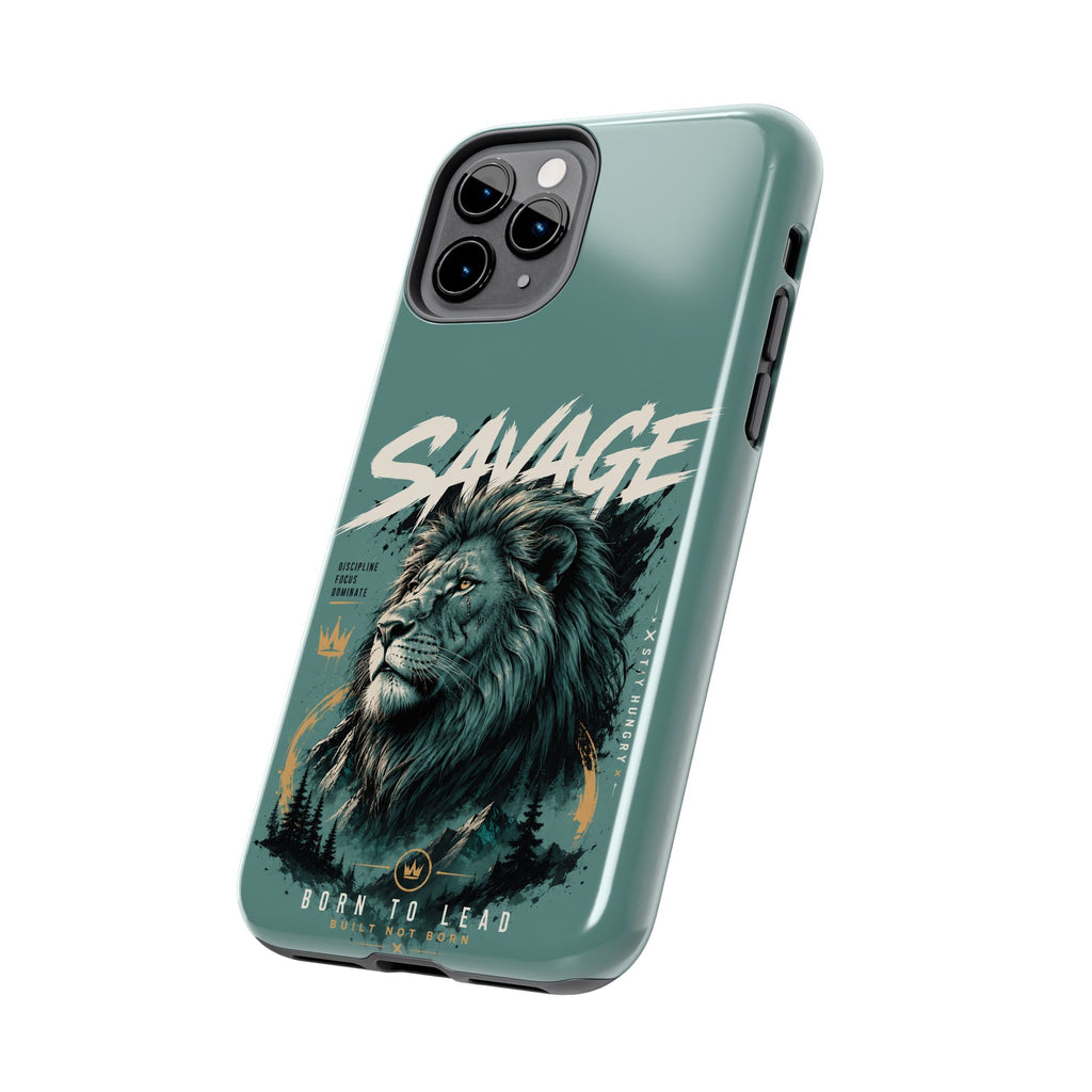 Savage Lion Tough Phone Case – 'Born to Lead' Rugged Protective Cover