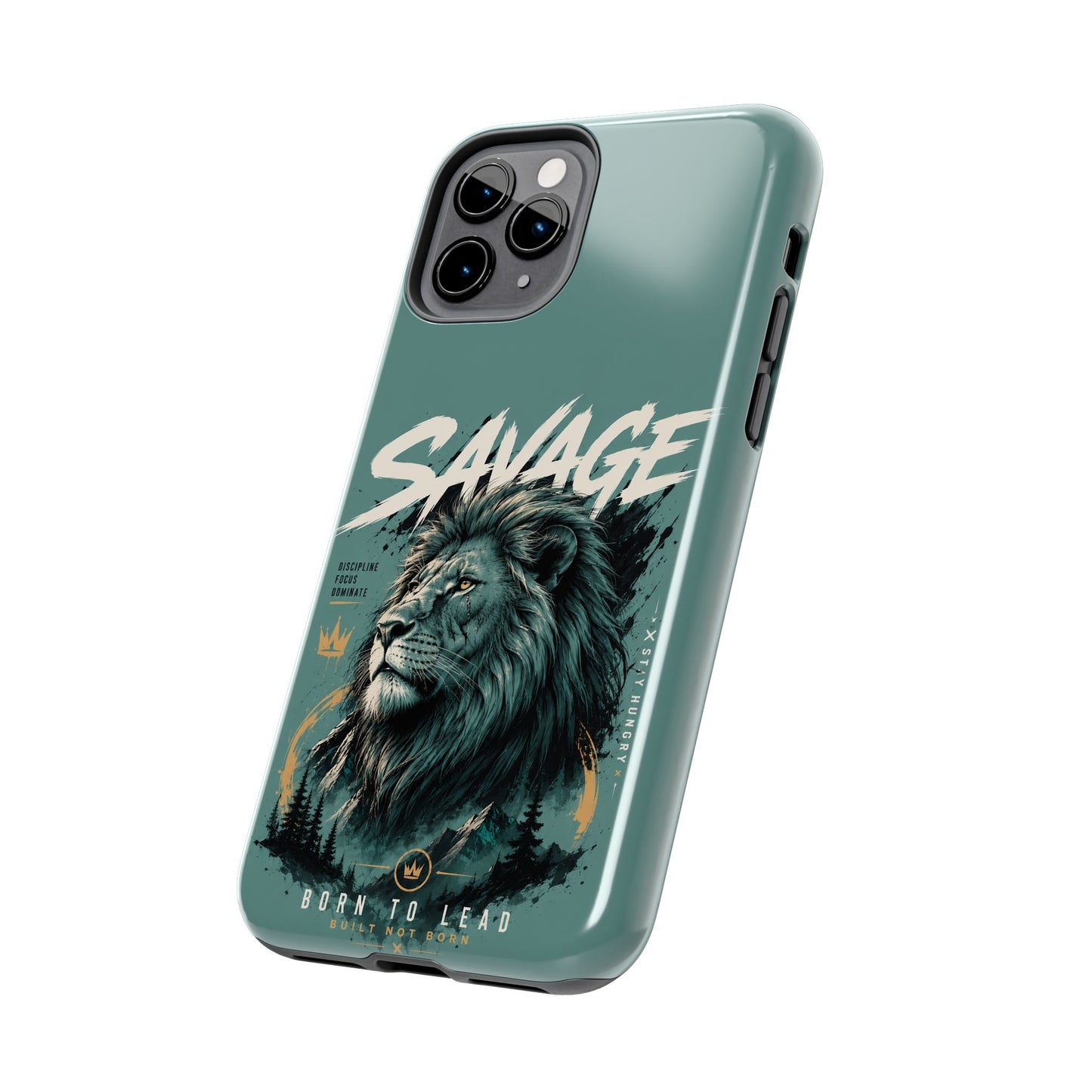 Savage Lion Tough Phone Case – 'Born to Lead' Rugged Protective Cover